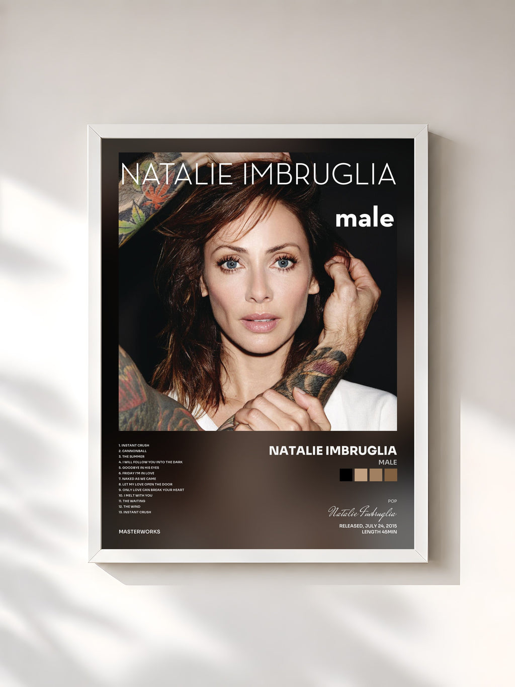 #blanc Tableau de l'album Male de Natalie Imbruglia, cadre blanc, imprimé et encadré en France