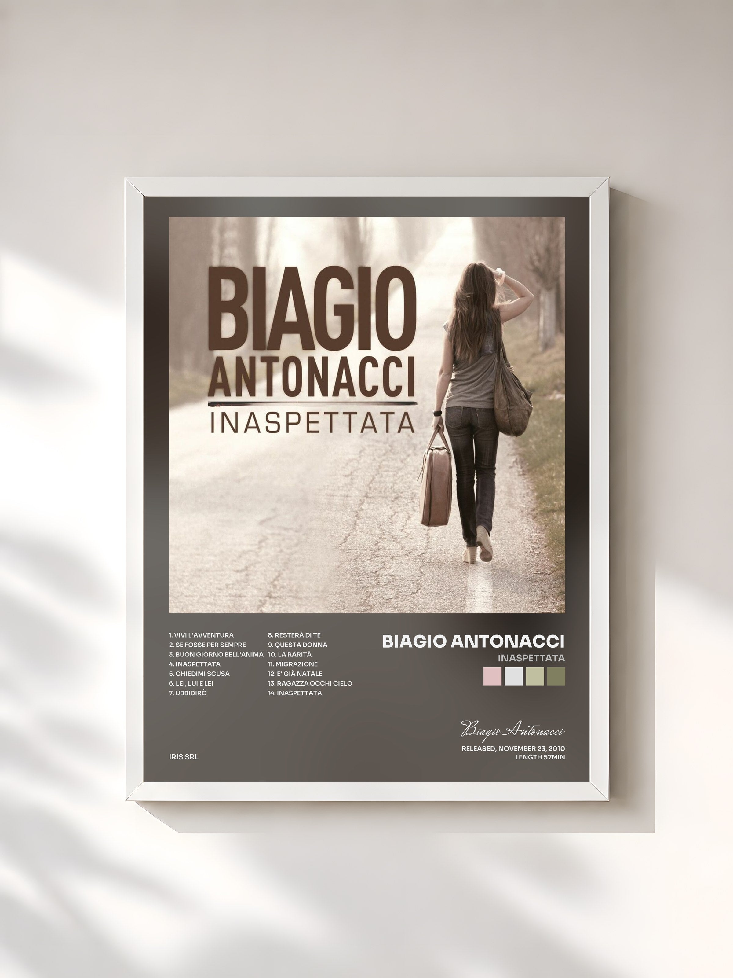 #blanc Tableau de l'album Inaspettata de Biagio Antonacci, cadre blanc, imprimé et encadré en France