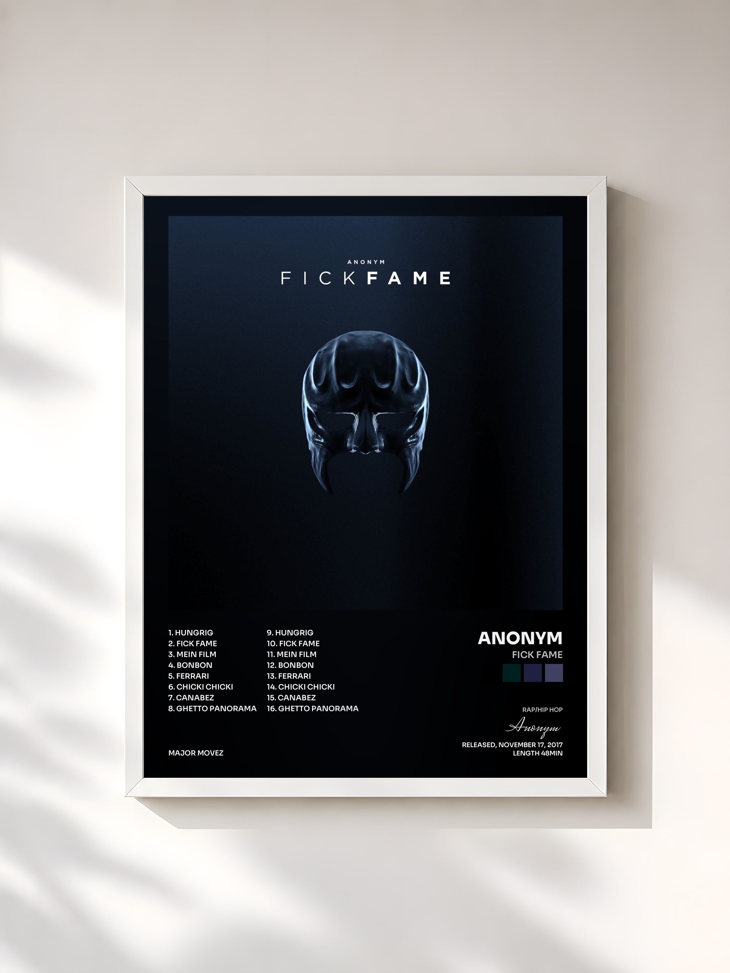 #blanc Tableau de l'album Fick Fame de Anonym, cadre blanc, imprimé et encadré en France