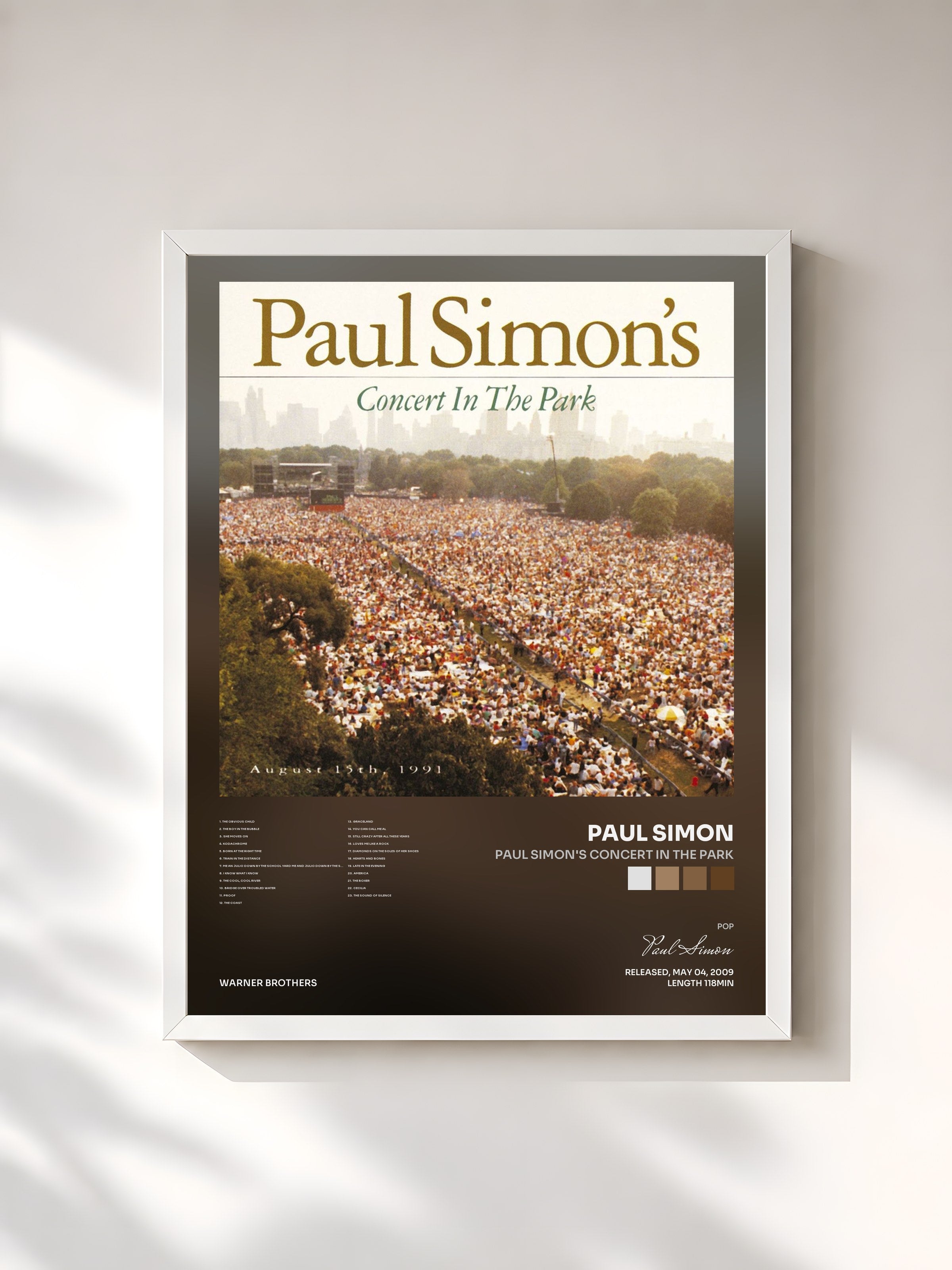 #blanc Tableau de l'album Paul Simon's Concert In The Park de Paul Simon, cadre blanc, imprimé et encadré en France