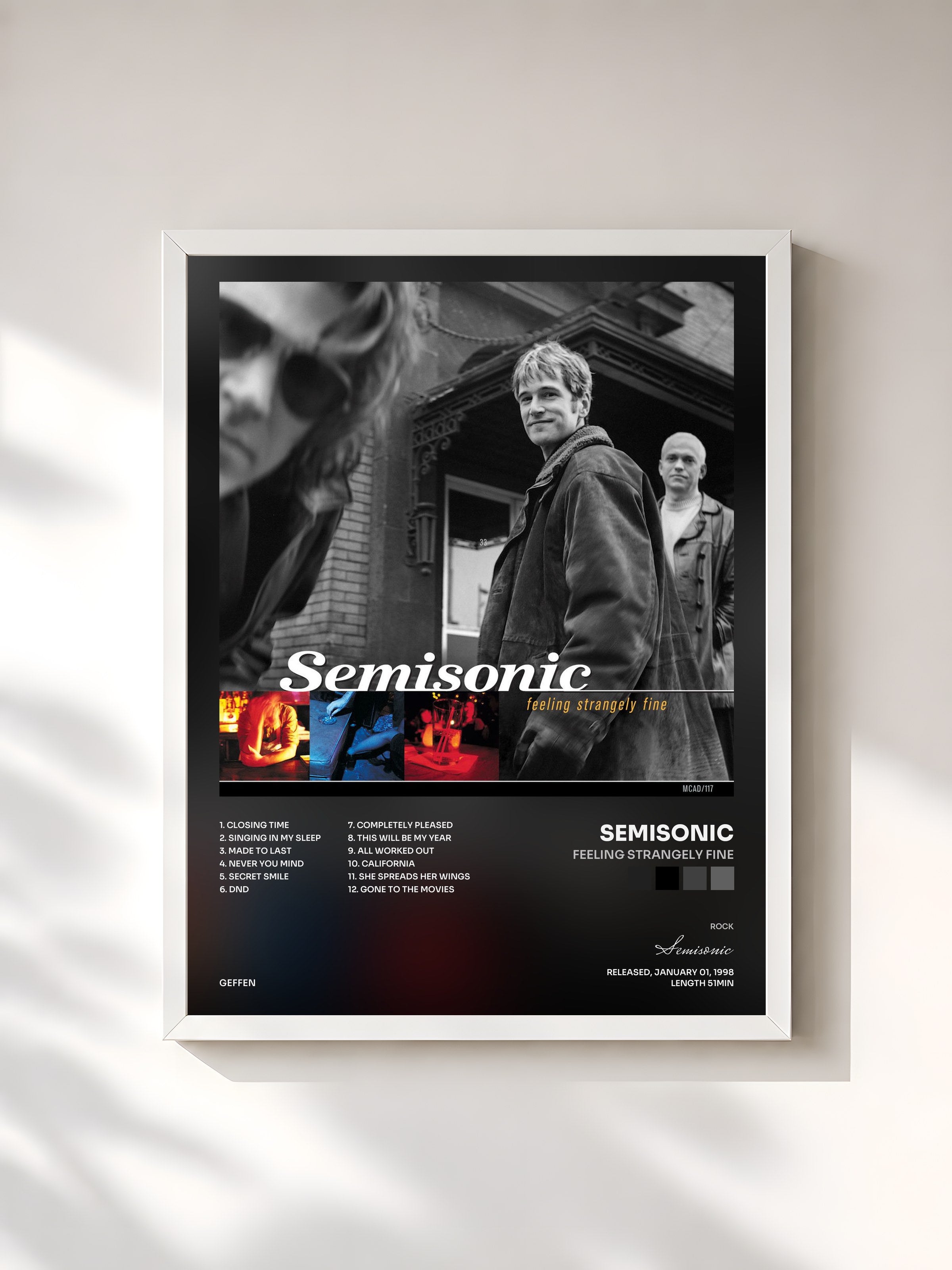 #blanc Tableau de l'album Feeling Strangely Fine de Semisonic, cadre blanc, imprimé et encadré en France