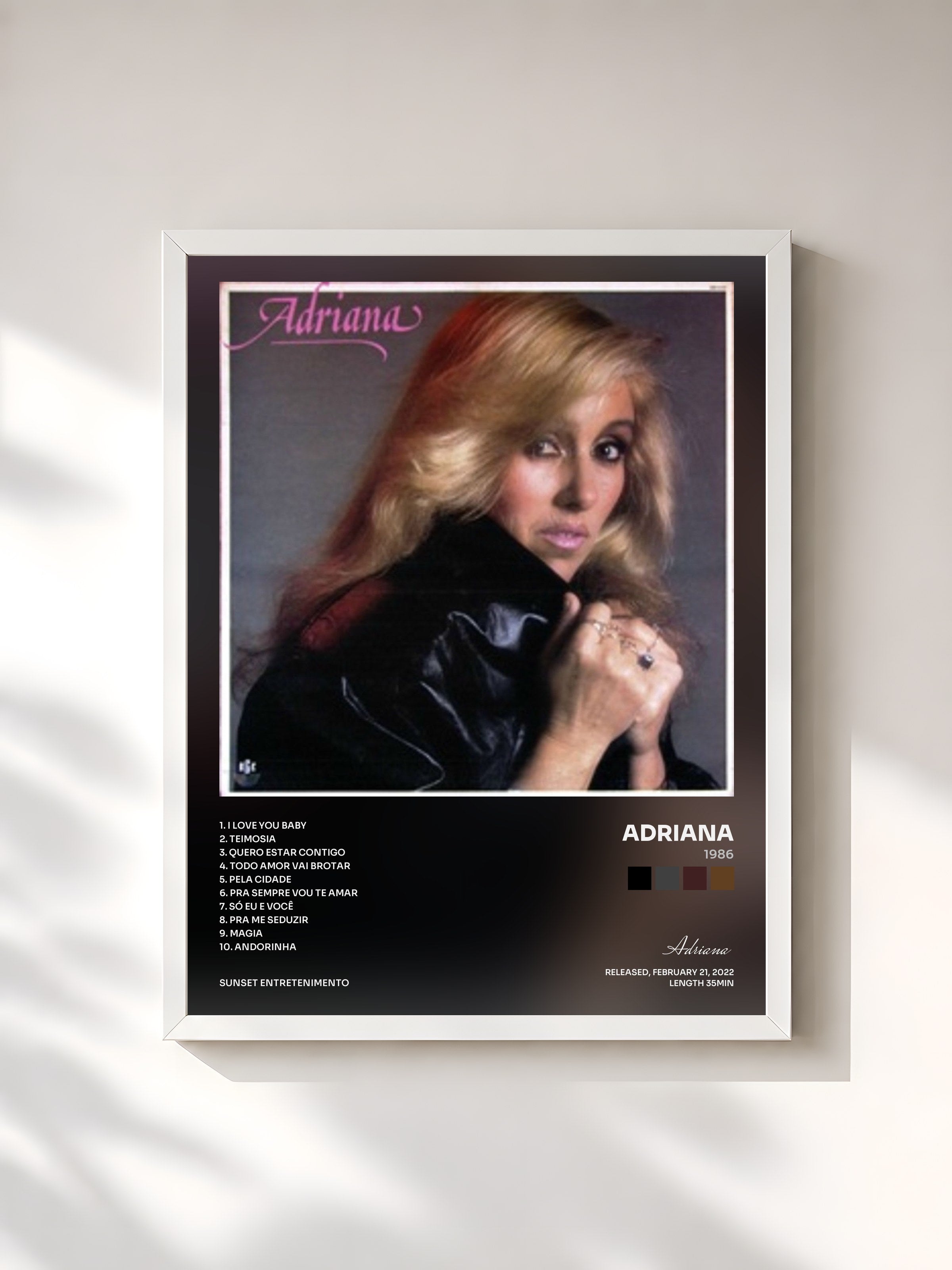 #blanc Tableau de l'album 1986 de Adriana, cadre blanc, imprimé et encadré en France