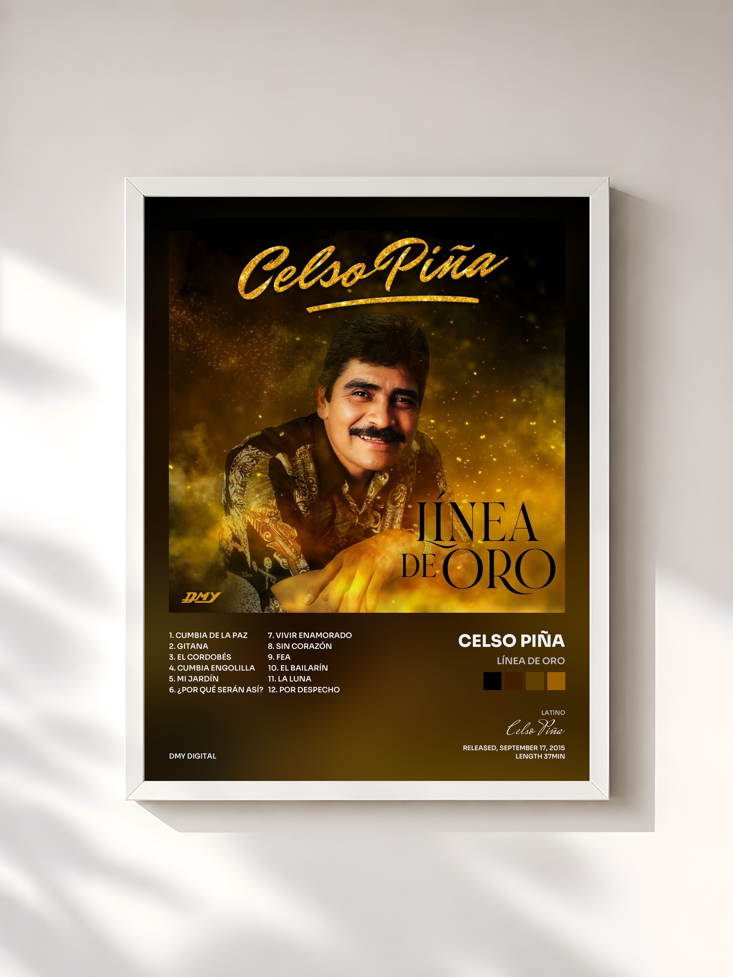 #blanc Tableau de l'album Línea De Oro de Celso Piña, cadre blanc, imprimé et encadré en France