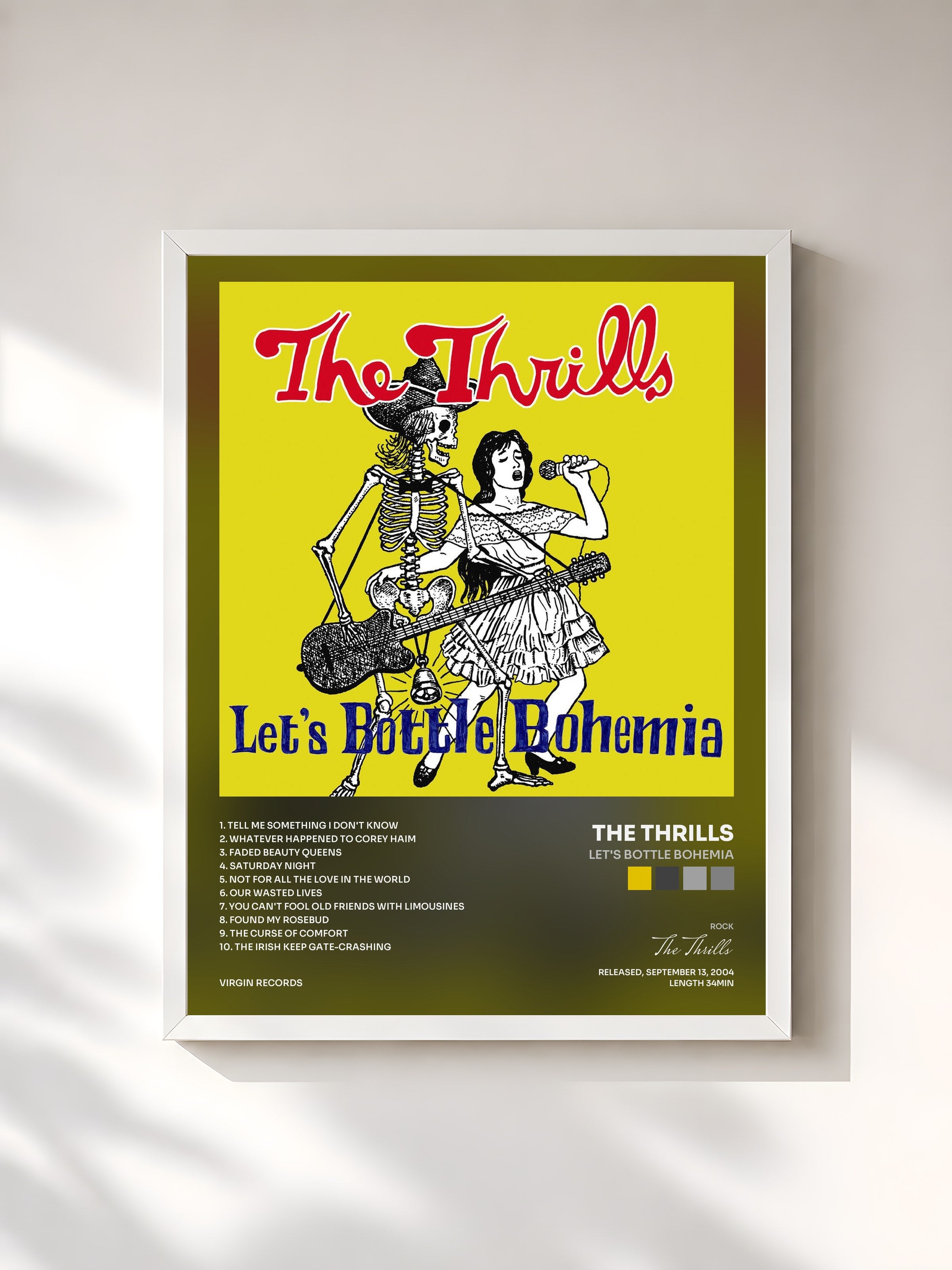 #blanc Tableau de l'album Let's Bottle Bohemia de The Thrills, cadre blanc, imprimé et encadré en France