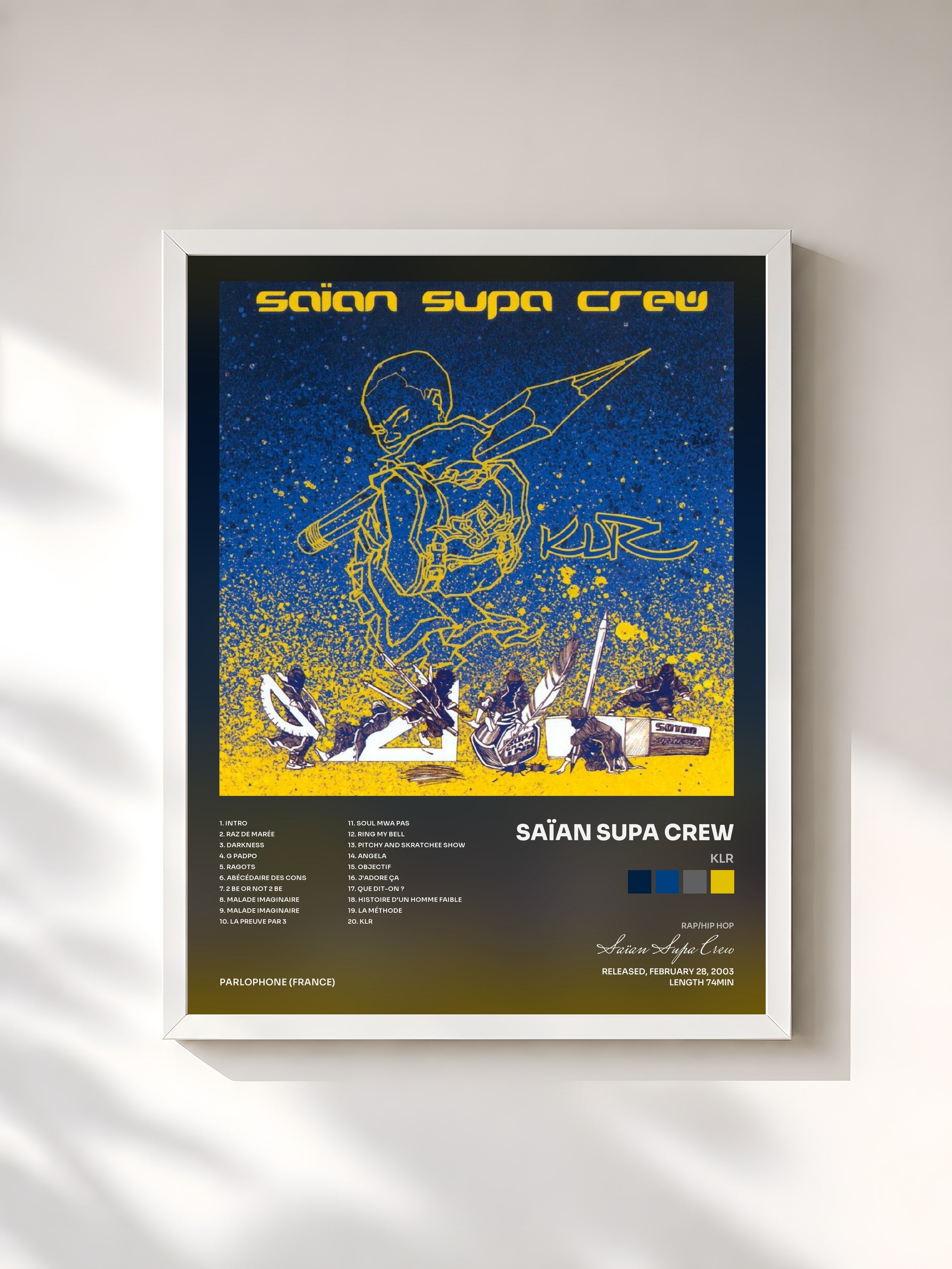 #blanc Tableau de l'album Klr de Saïan Supa Crew, cadre blanc, imprimé et encadré en France