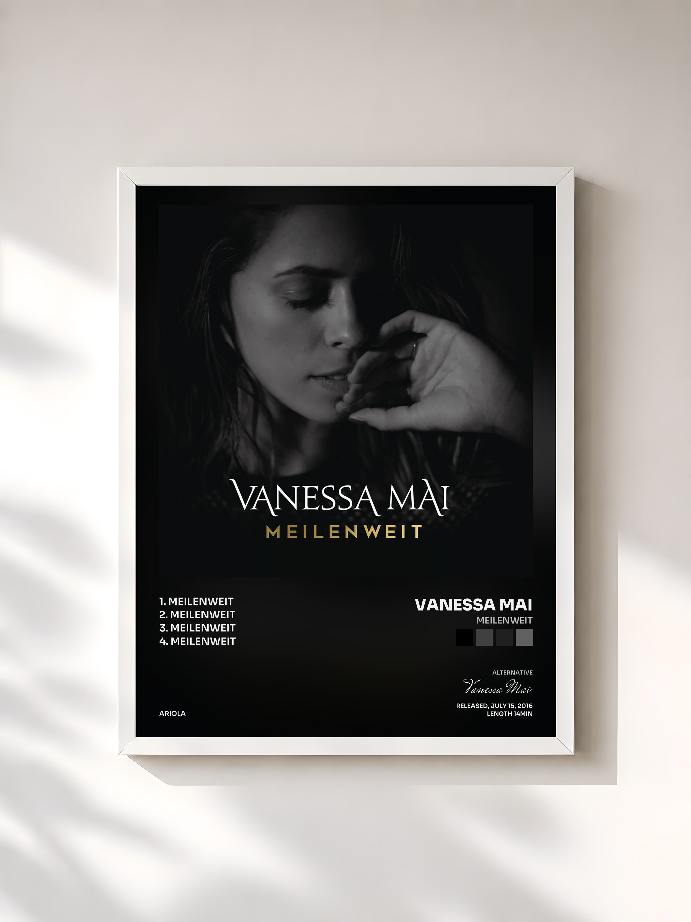 #blanc Tableau de l'album Meilenweit de Vanessa Mai, cadre blanc, imprimé et encadré en France