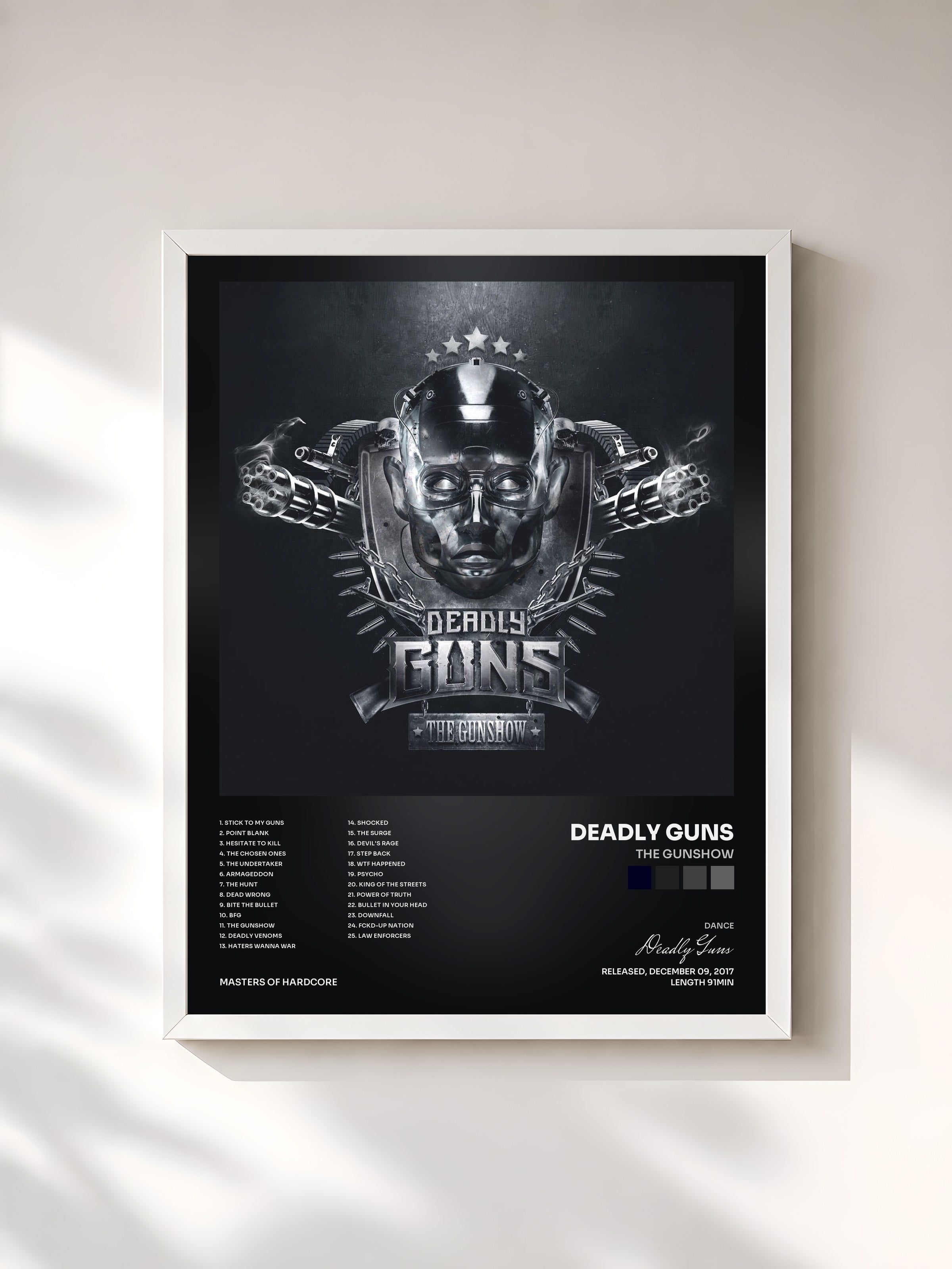 #blanc Tableau de l'album The Gunshow de Deadly Guns, cadre blanc, imprimé et encadré en France