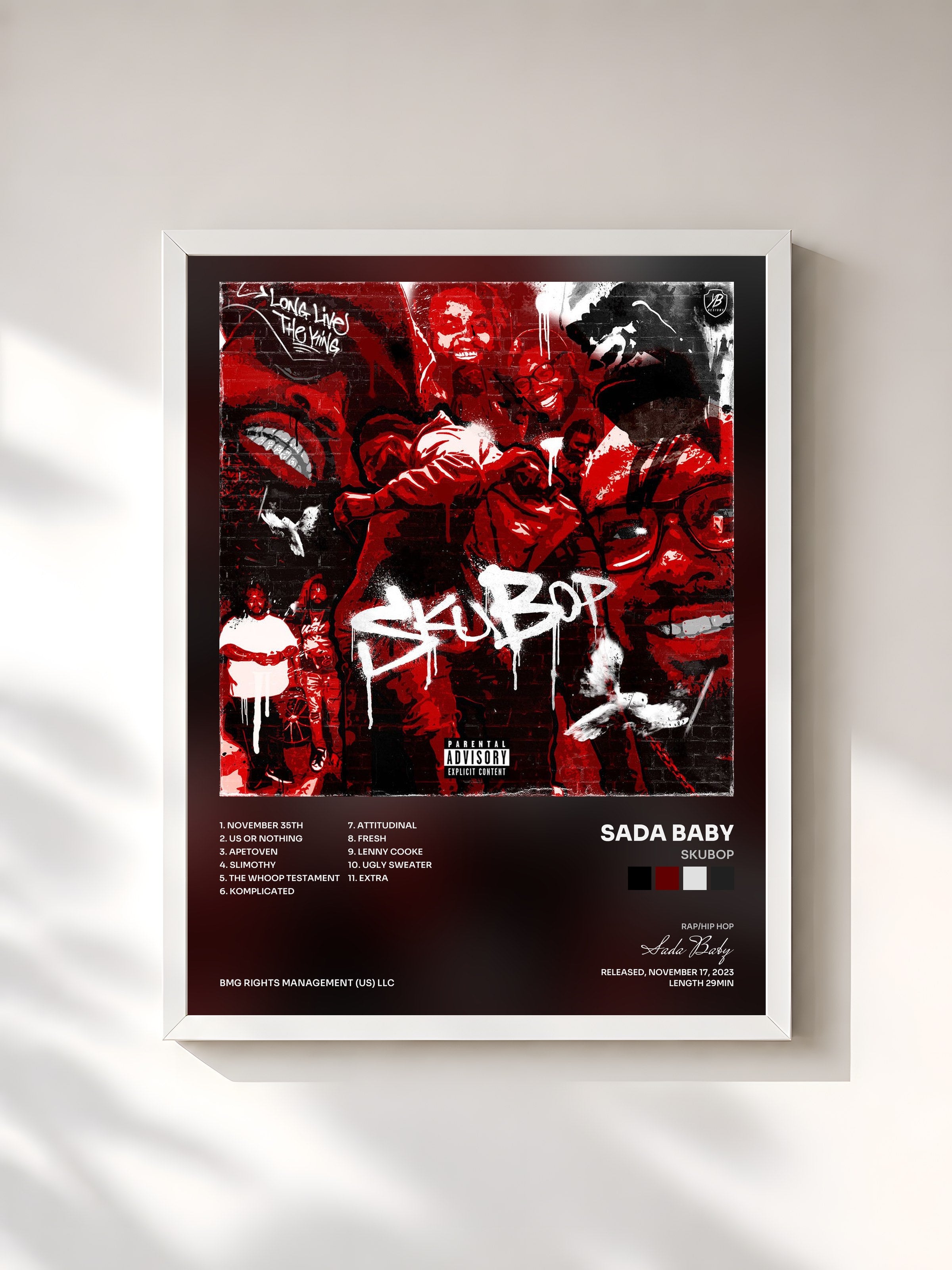 #blanc Tableau de l'album SkuBop de Sada Baby, cadre blanc, imprimé et encadré en France