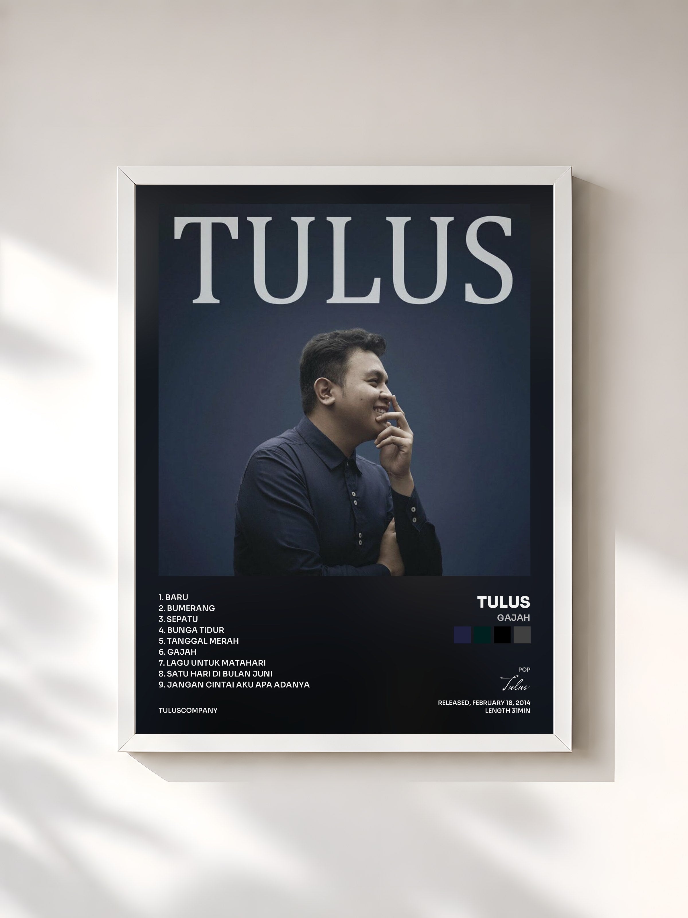 #blanc Tableau de l'album Gajah de Tulus, cadre blanc, imprimé et encadré en France