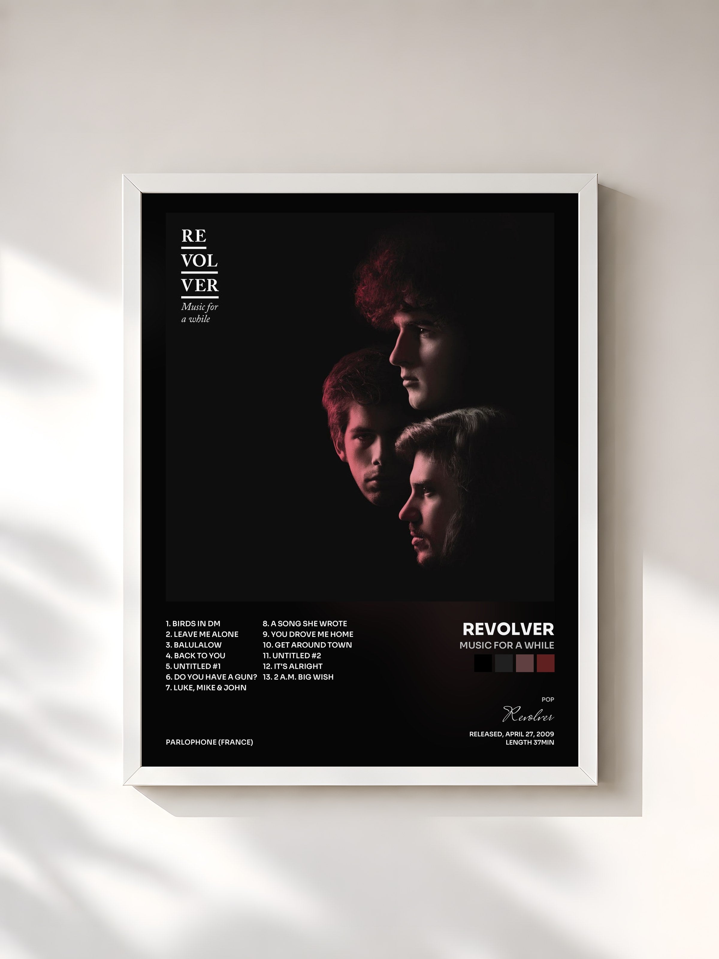 #blanc Tableau de l'album Music For A While de Revolver, cadre blanc, imprimé et encadré en France