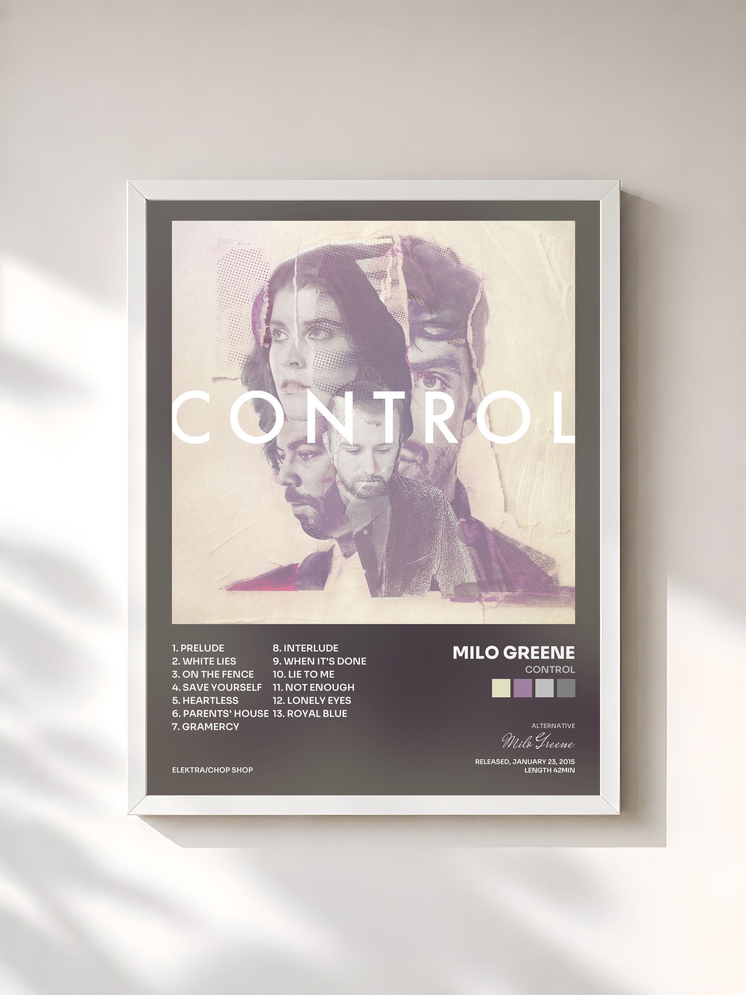 #blanc Tableau de l'album Control de Milo Greene, cadre blanc, imprimé et encadré en France