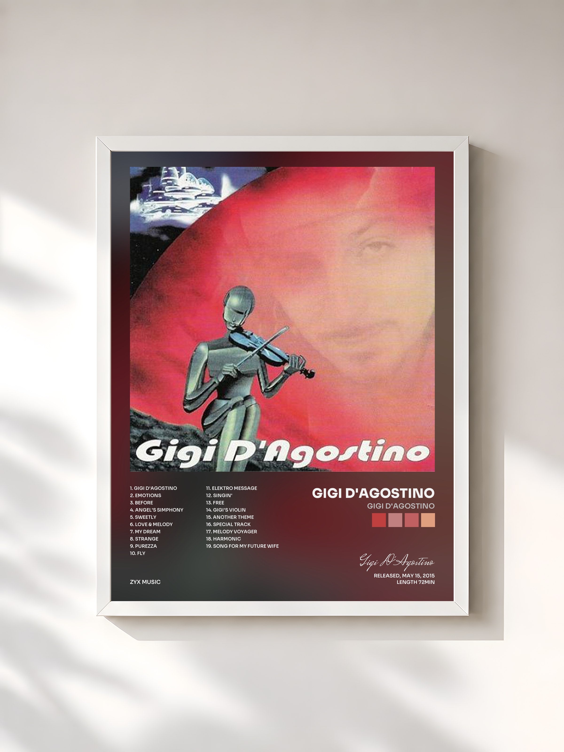 #blanc Tableau de l'album Gigi D'Agostino de Gigi D'Agostino, cadre blanc, imprimé et encadré en France