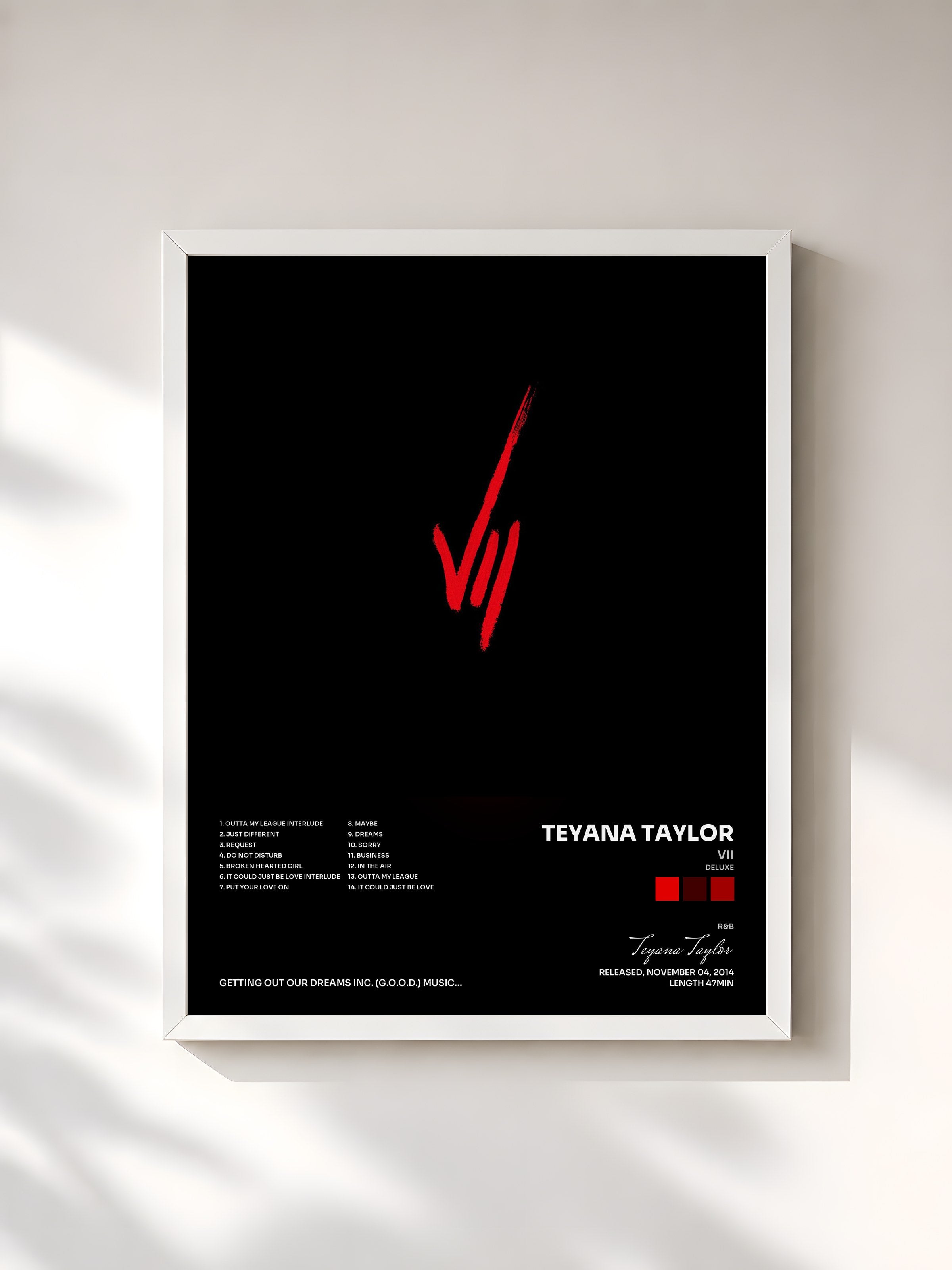 #blanc Tableau de l'album VII (Deluxe) de Teyana Taylor, cadre blanc, imprimé et encadré en France