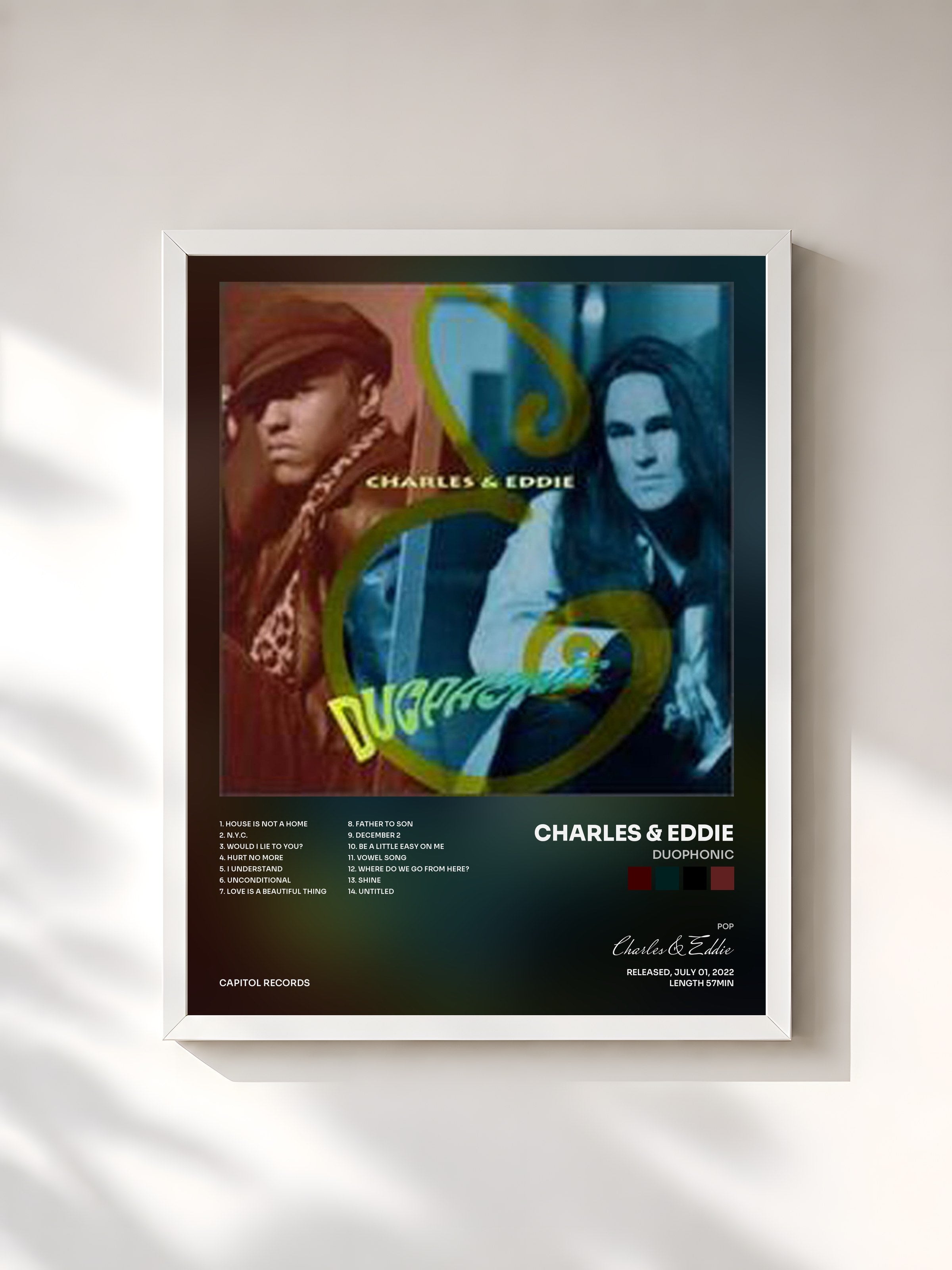 #blanc Tableau de l'album Duophonic de Charles & Eddie, cadre blanc, imprimé et encadré en France