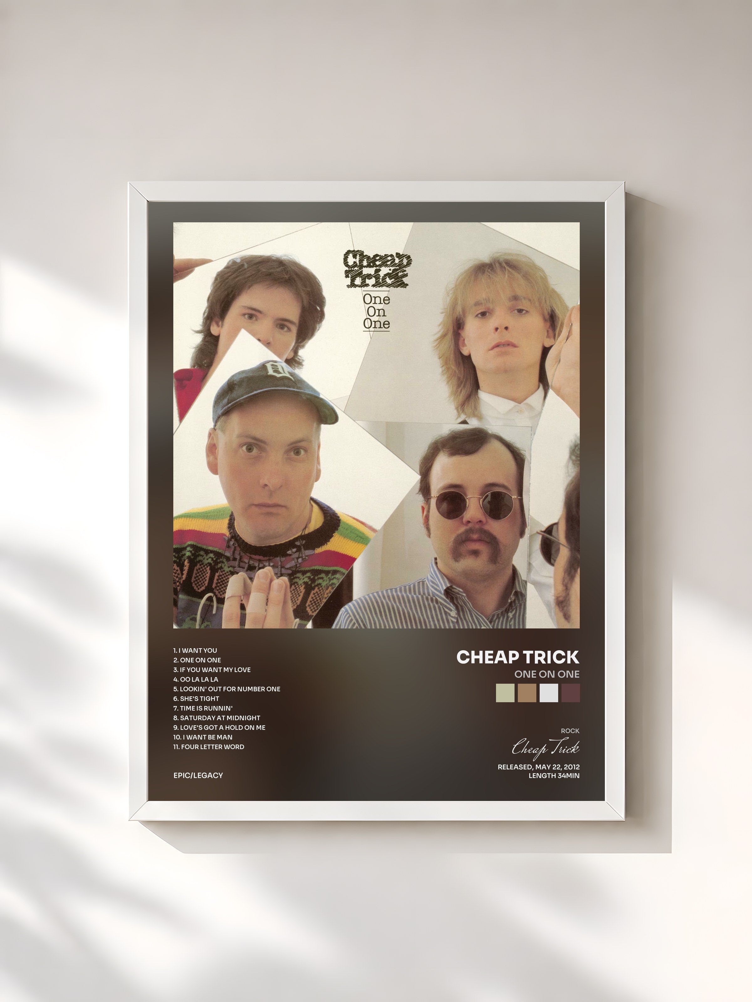#blanc Tableau de l'album One On One de Cheap Trick, cadre blanc, imprimé et encadré en France