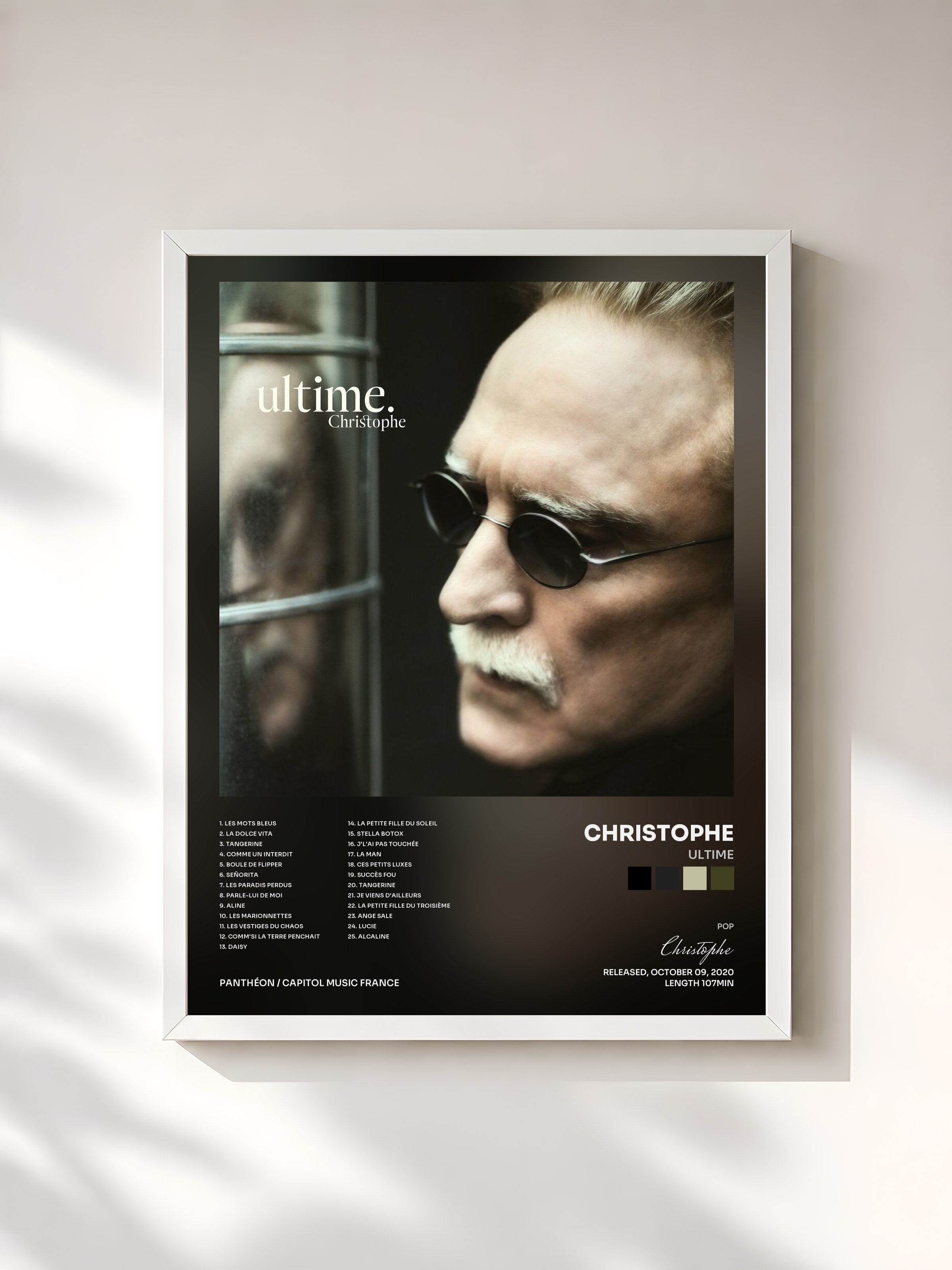 #blanc Tableau de l'album Ultime de Christophe, cadre blanc, imprimé et encadré en France