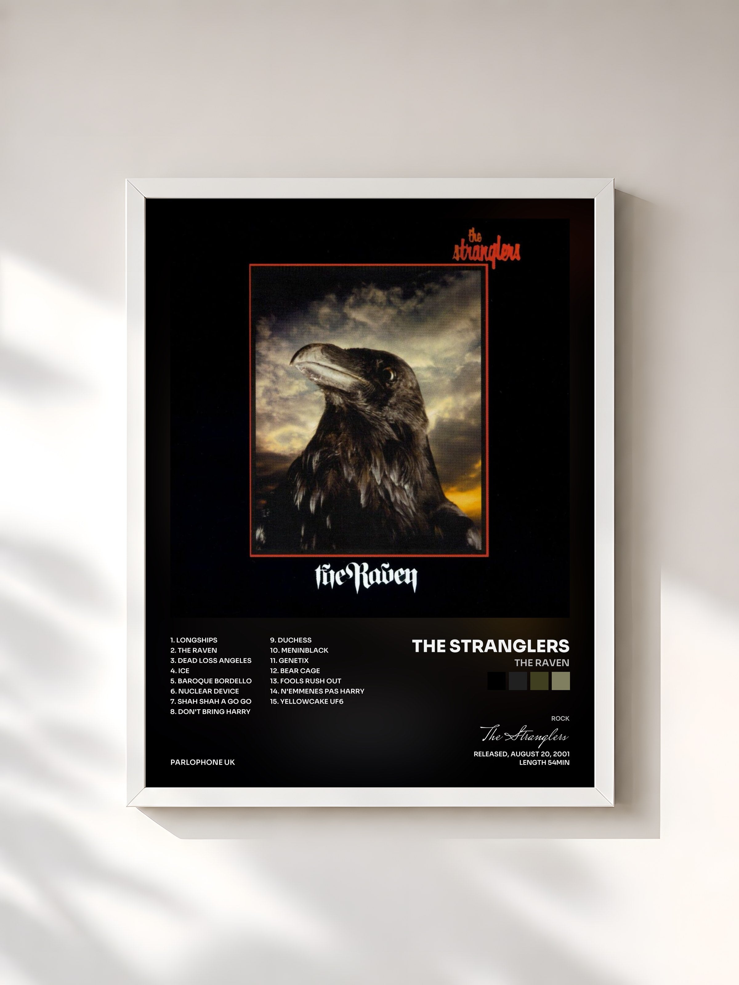 #blanc Tableau de l'album The Raven de The Stranglers, cadre blanc, imprimé et encadré en France