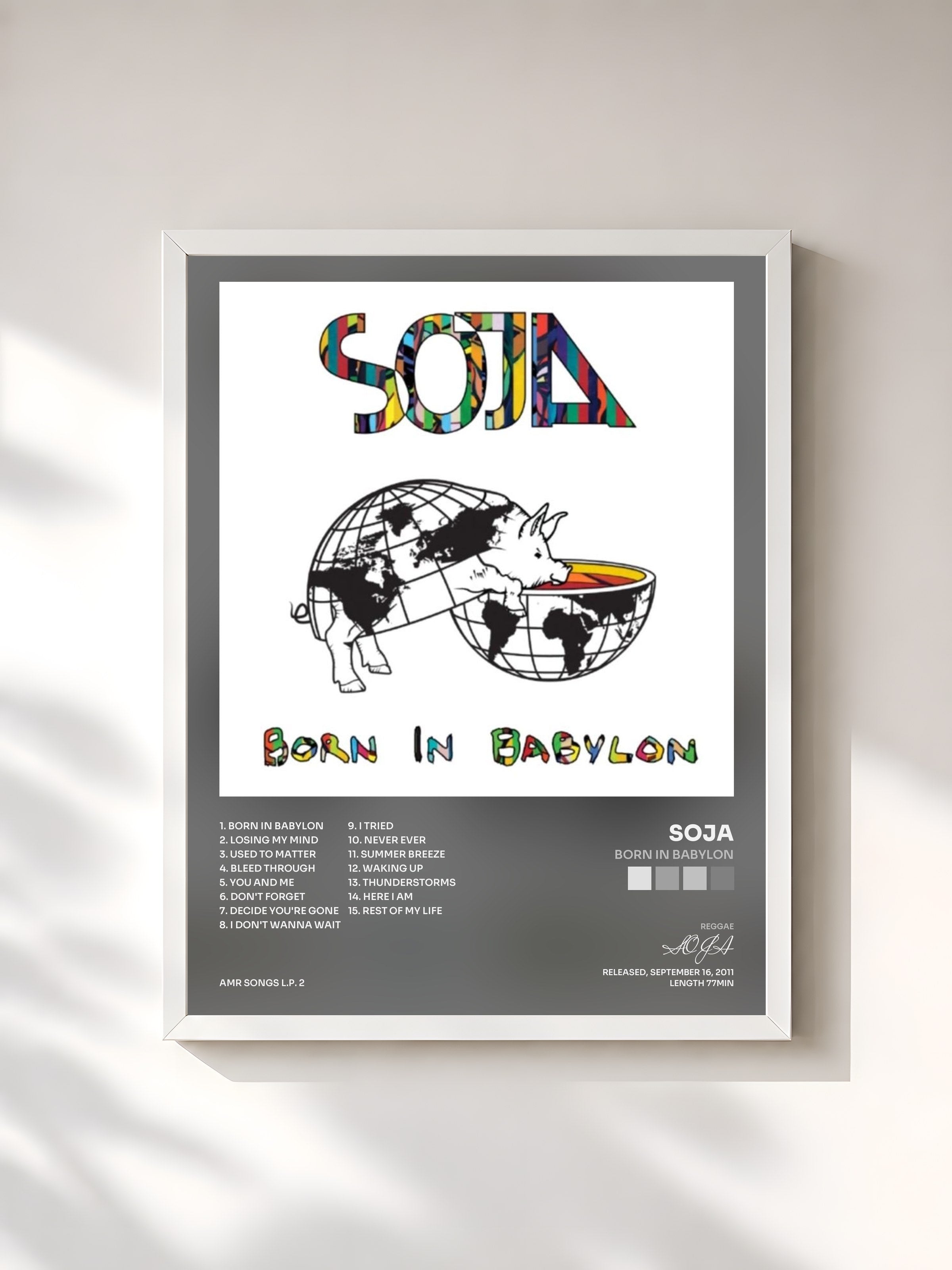 #blanc Tableau de l'album Born In Babylon de SOJA, cadre blanc, imprimé et encadré en France