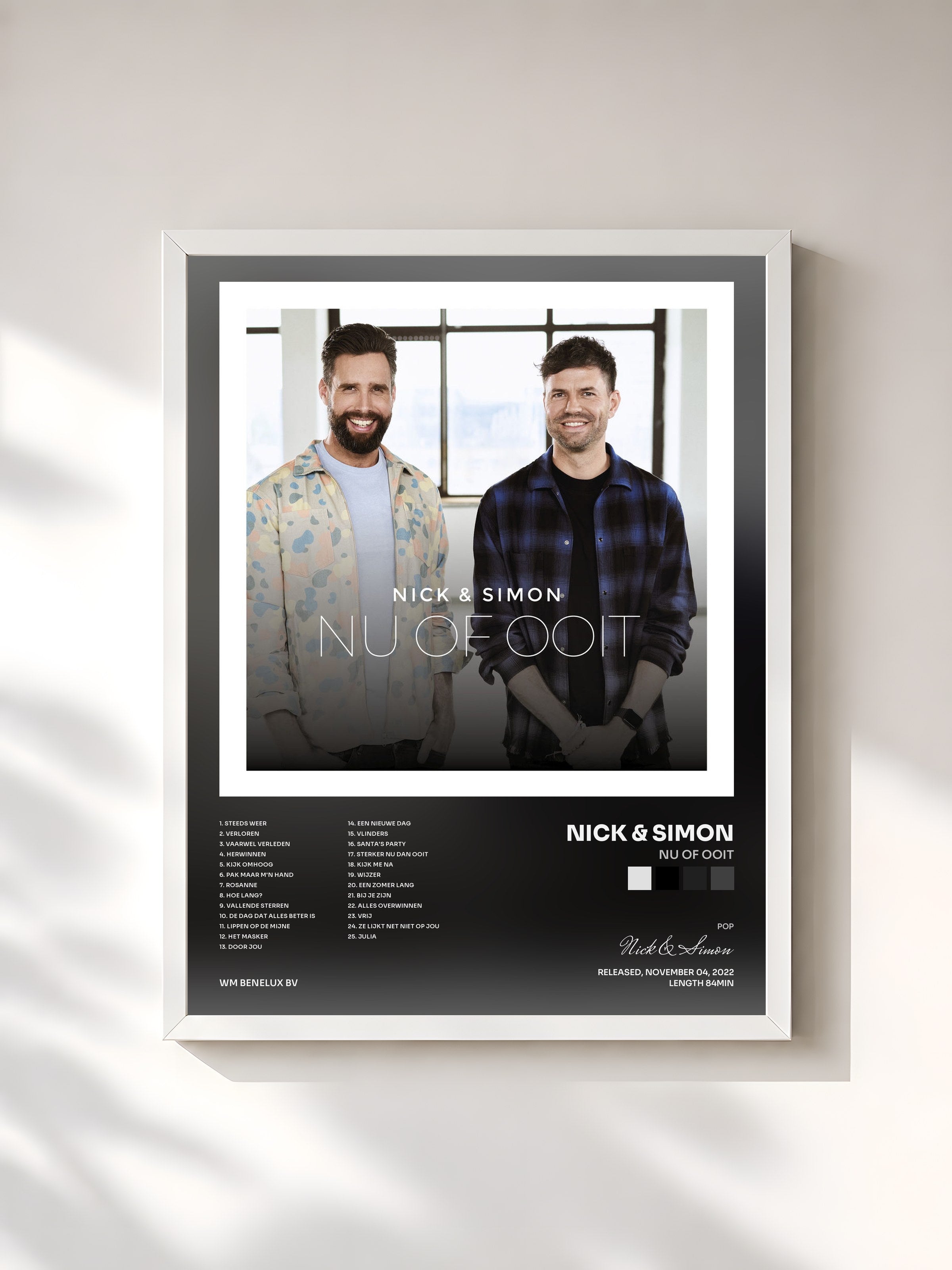 #blanc Tableau de l'album Nu Of Ooit de Nick & Simon, cadre blanc, imprimé et encadré en France