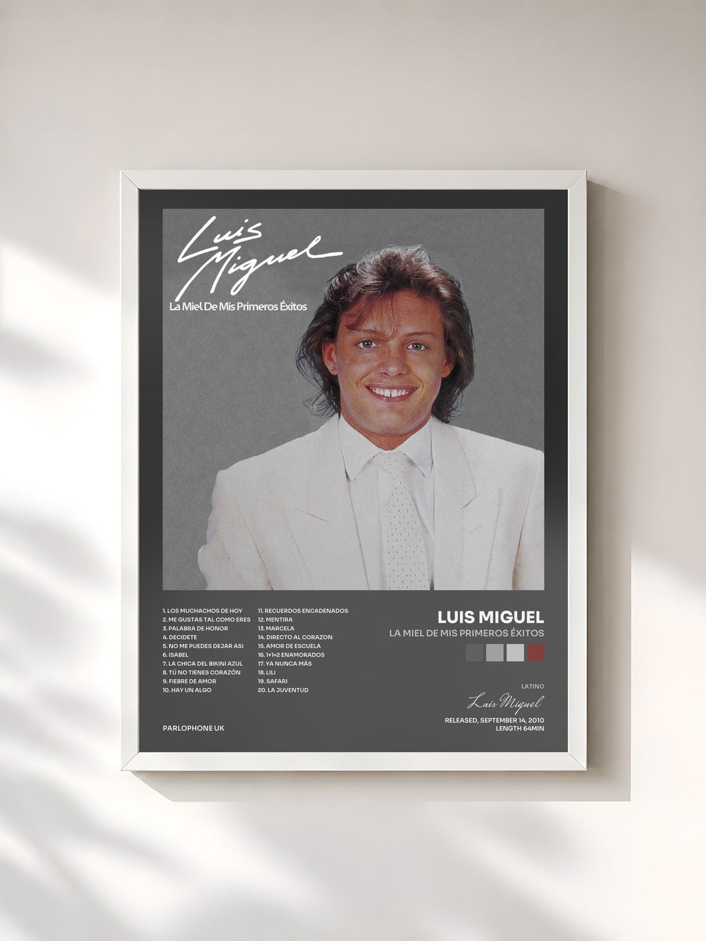 #blanc La Miel De Mis Primeros Éxitos de Luis Miguel en lámina enmarcada, marco blanco, impresa y enmarcada en Francia