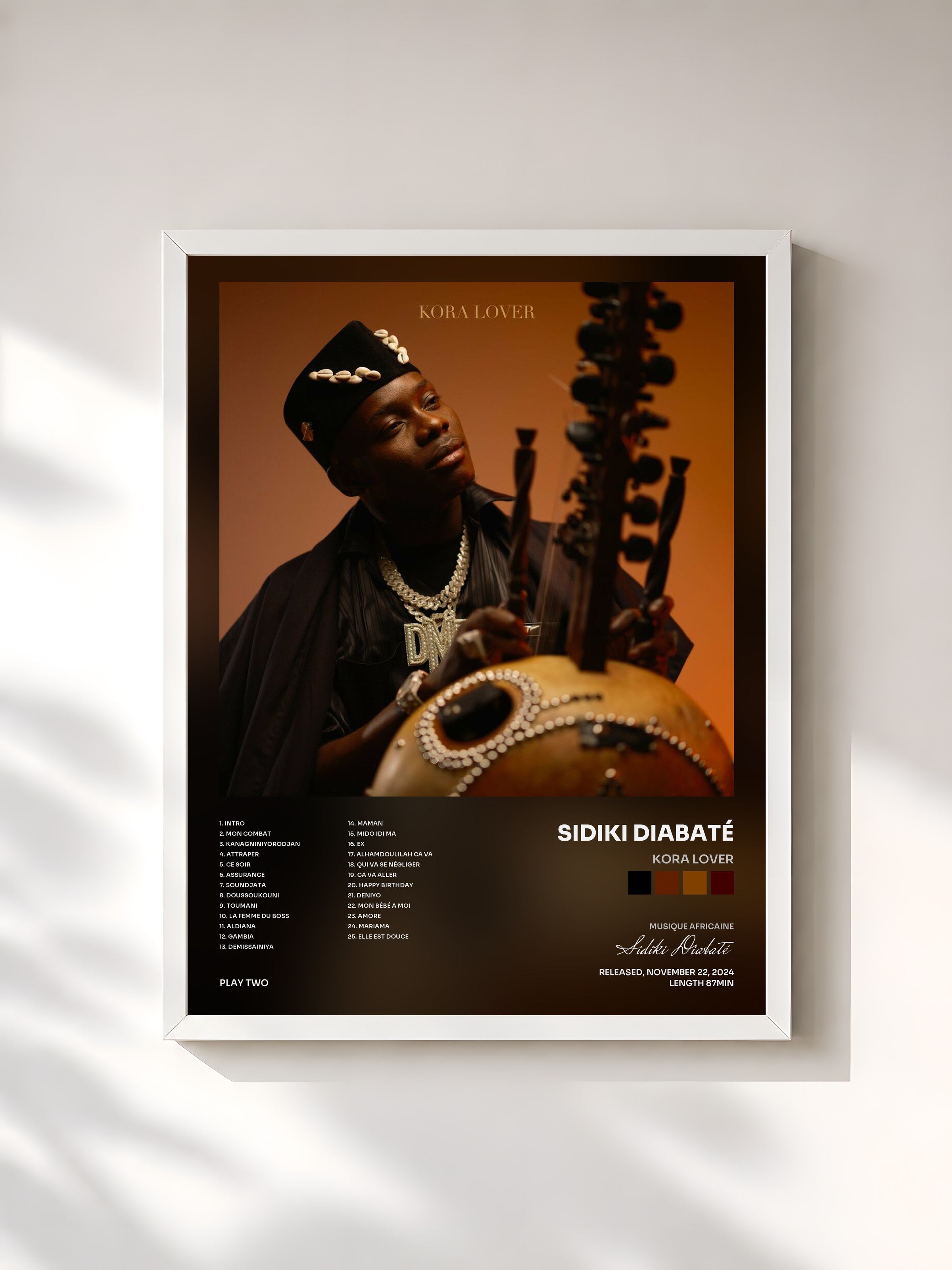 #blanc Tableau de l'album Kora Lover de Sidiki Diabaté, cadre blanc, imprimé et encadré en France