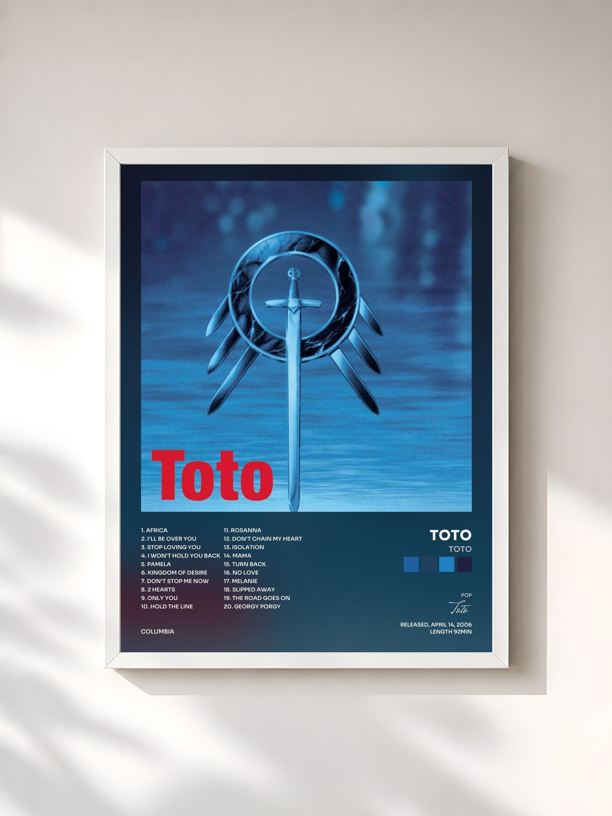 #blanc Tableau de l'album Toto de Toto, cadre blanc, imprimé et encadré en France