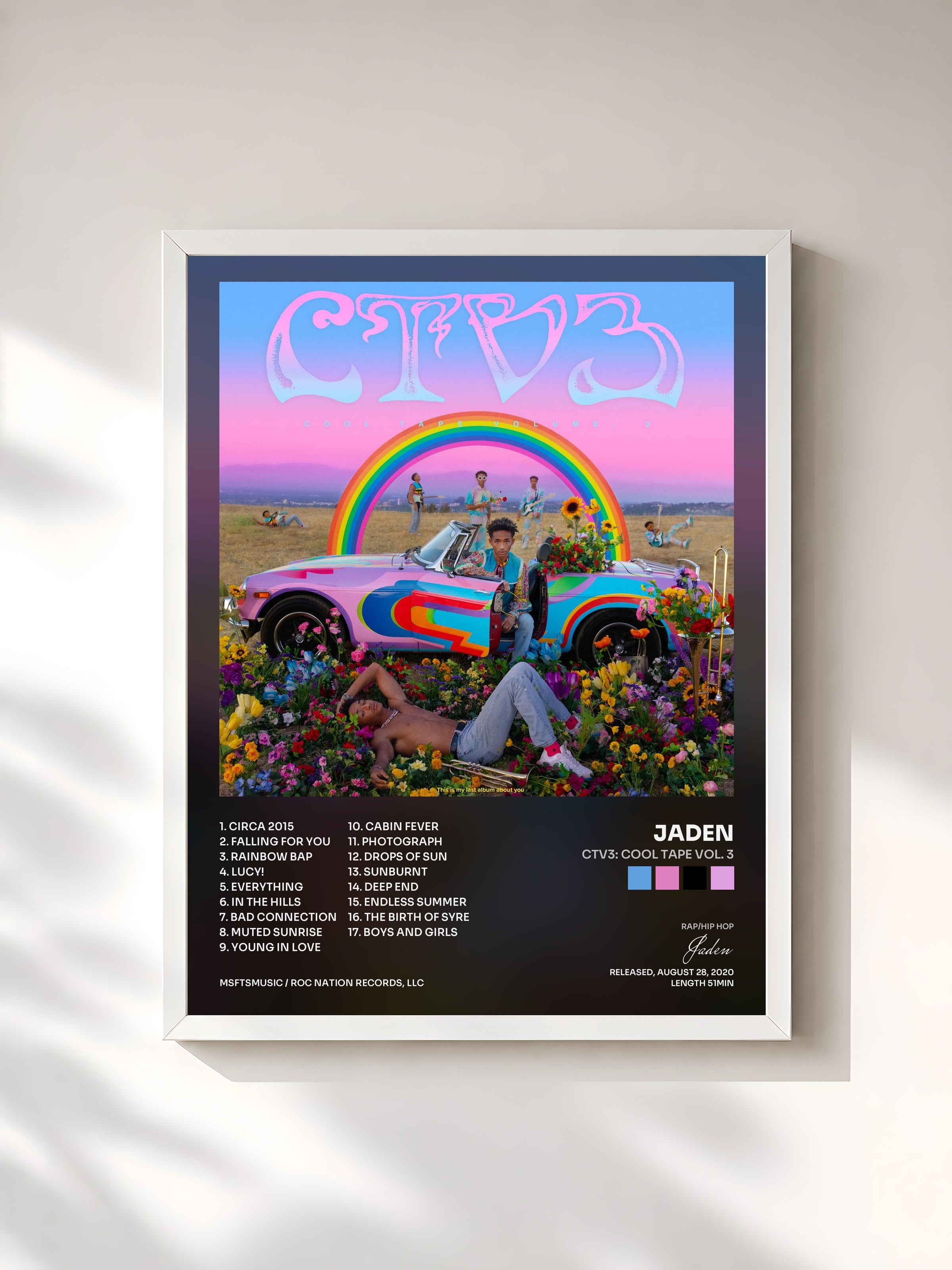 #blanc Tableau de l'album CTV3: Cool Tape Vol. 3 de Jaden, cadre blanc, imprimé et encadré en France