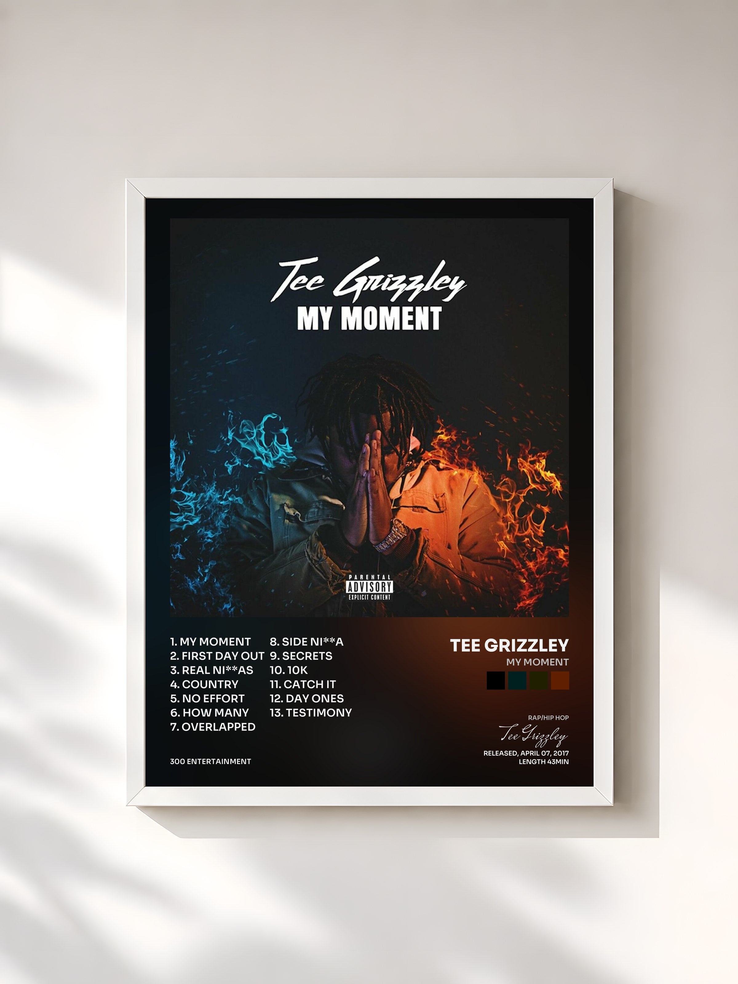 #blanc Tableau de l'album My Moment de Tee Grizzley, cadre blanc, imprimé et encadré en France