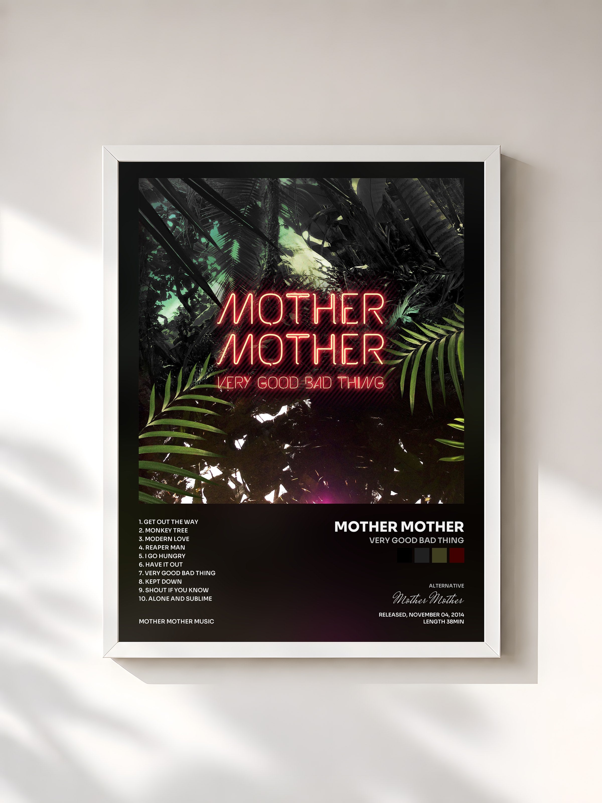 #blanc Tableau de l'album Very Good Bad Thing de Mother Mother, cadre blanc, imprimé et encadré en France