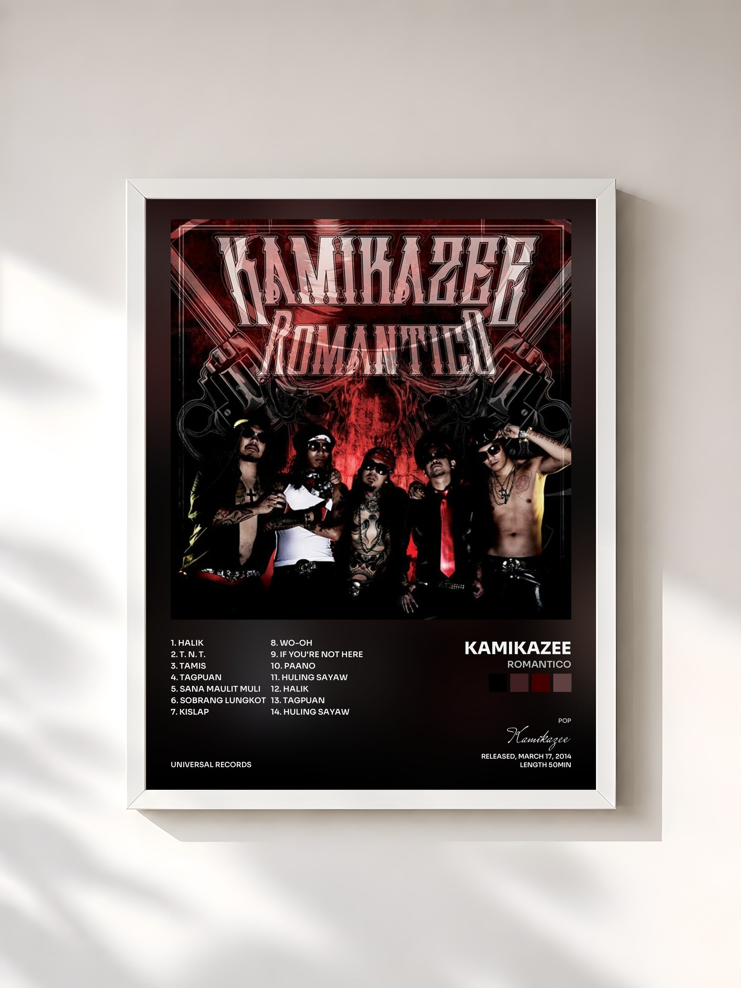 #blanc Tableau de l'album Romantico de Kamikazee, cadre blanc, imprimé et encadré en France