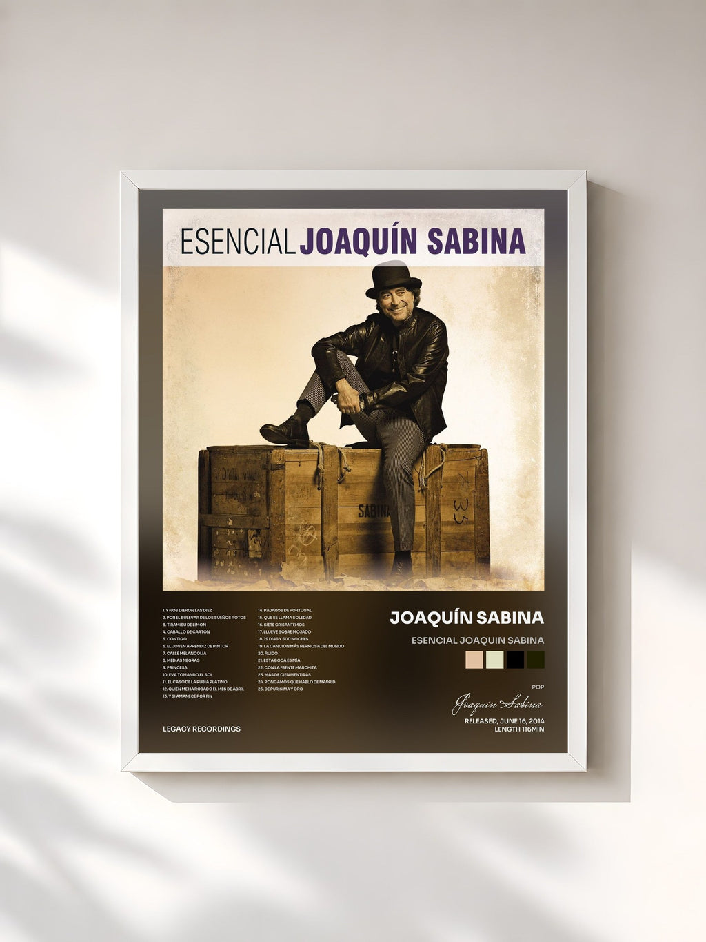 #blanc Esencial Joaquin Sabina de Joaquín Sabina en lámina enmarcada, marco blanco, impresa y enmarcada en Francia