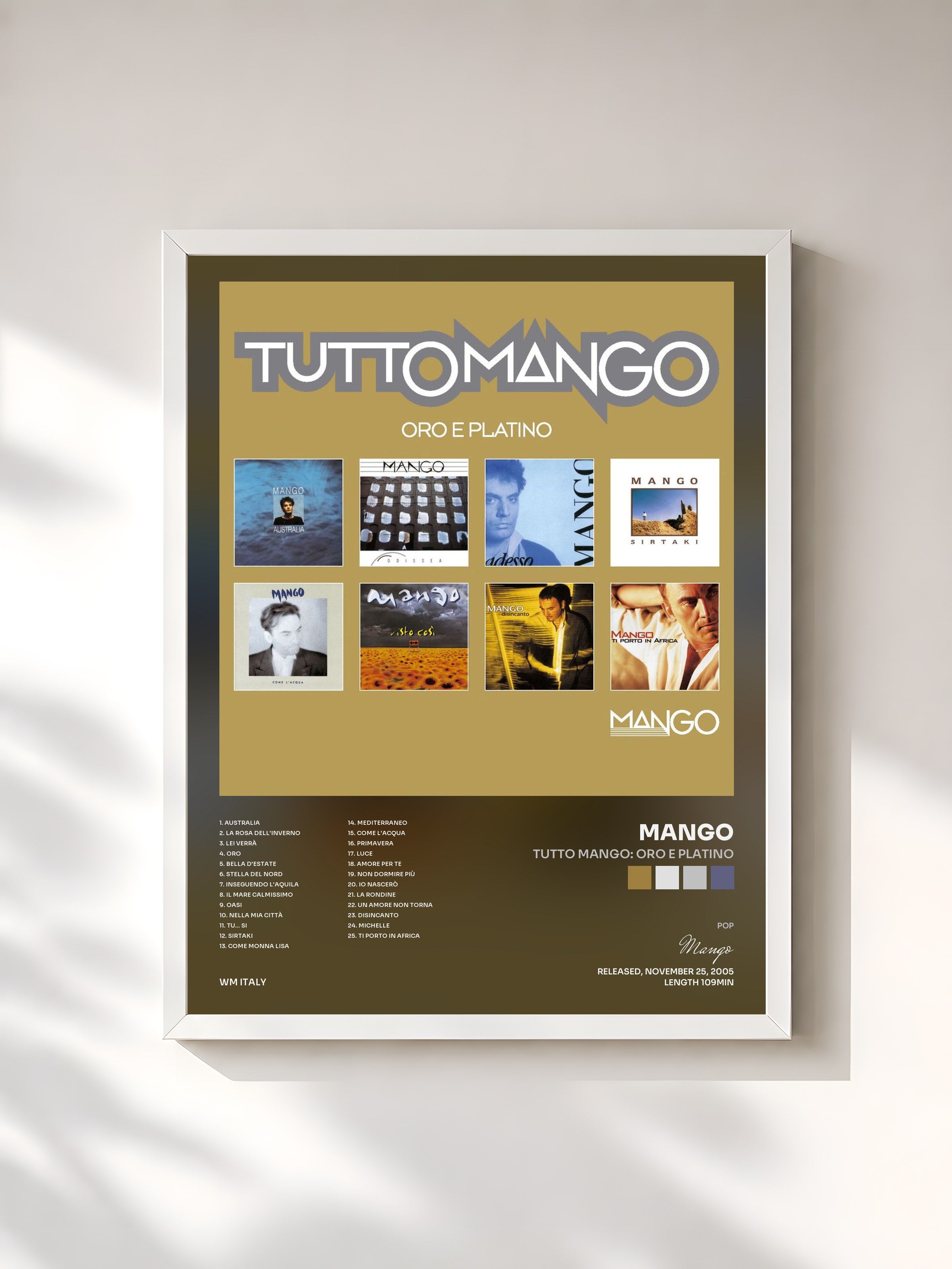 #blanc Tableau de l'album Tutto mango: Oro e Platino de Mango, cadre blanc, imprimé et encadré en France