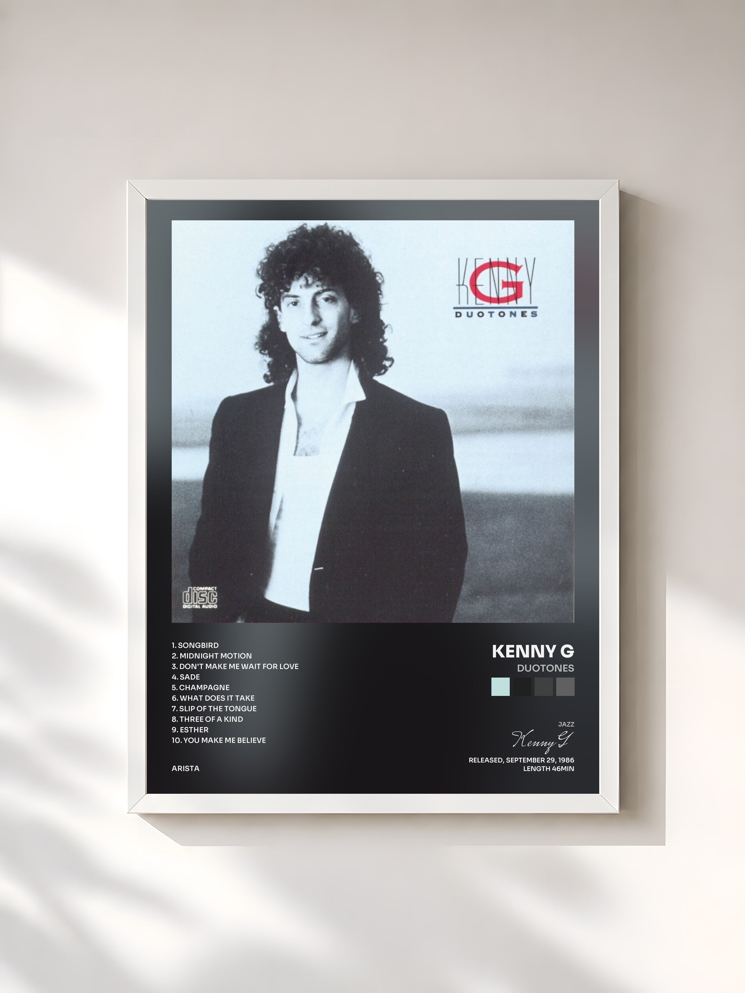 #blanc Tableau de l'album Duotones de Kenny G, cadre blanc, imprimé et encadré en France