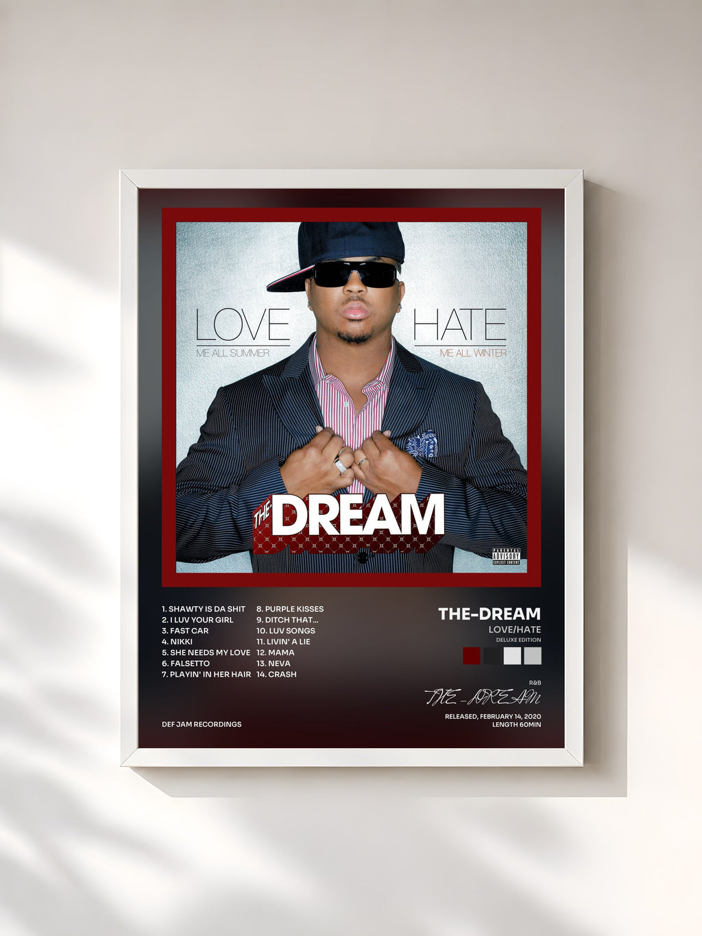 #blanc Tableau de l'album Love/Hate (Deluxe Edition) de THE-DREAM, cadre blanc, imprimé et encadré en France