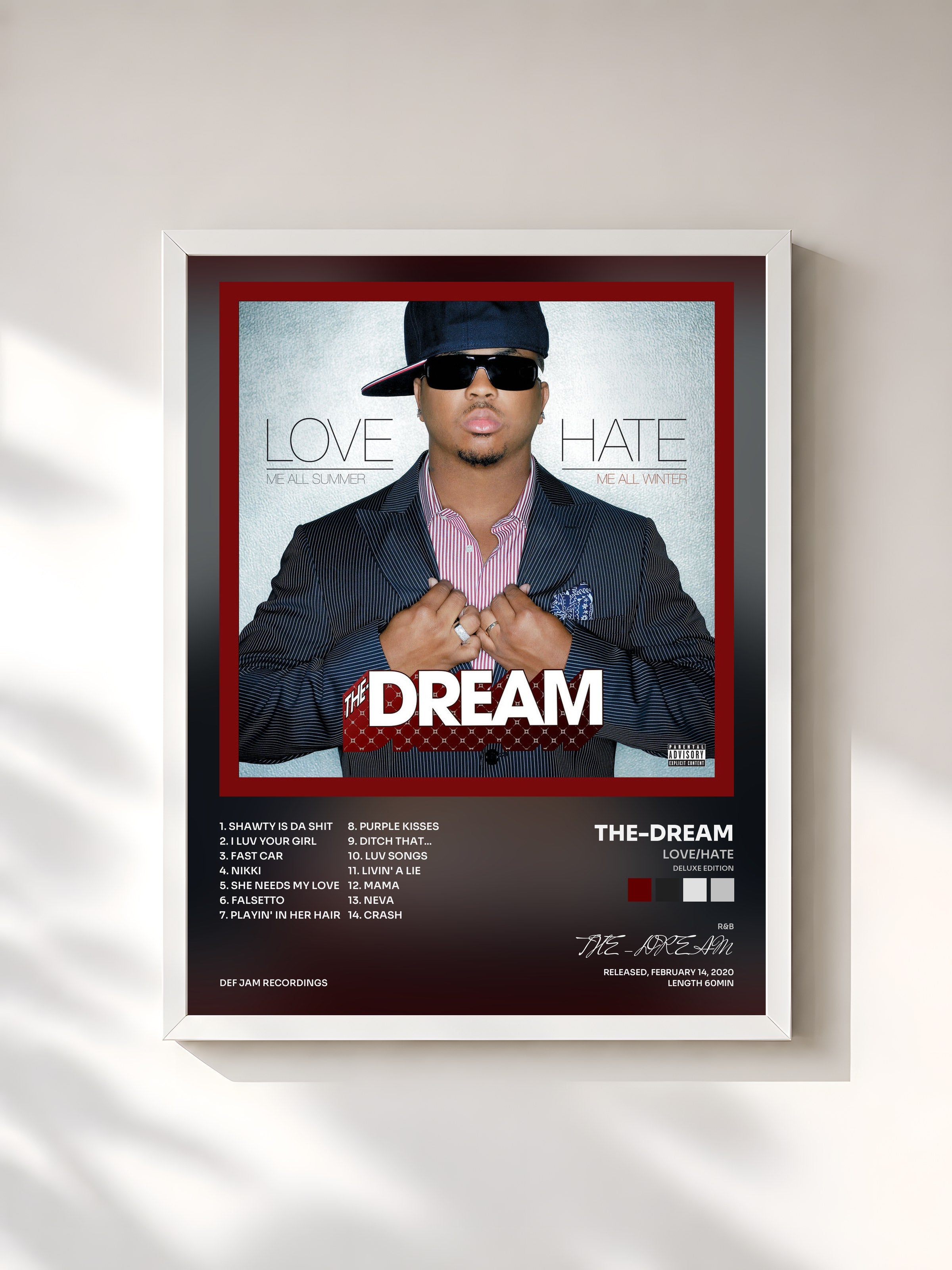 #blanc Tableau de l'album Love/Hate (Deluxe Edition) de THE-DREAM, cadre blanc, imprimé et encadré en France