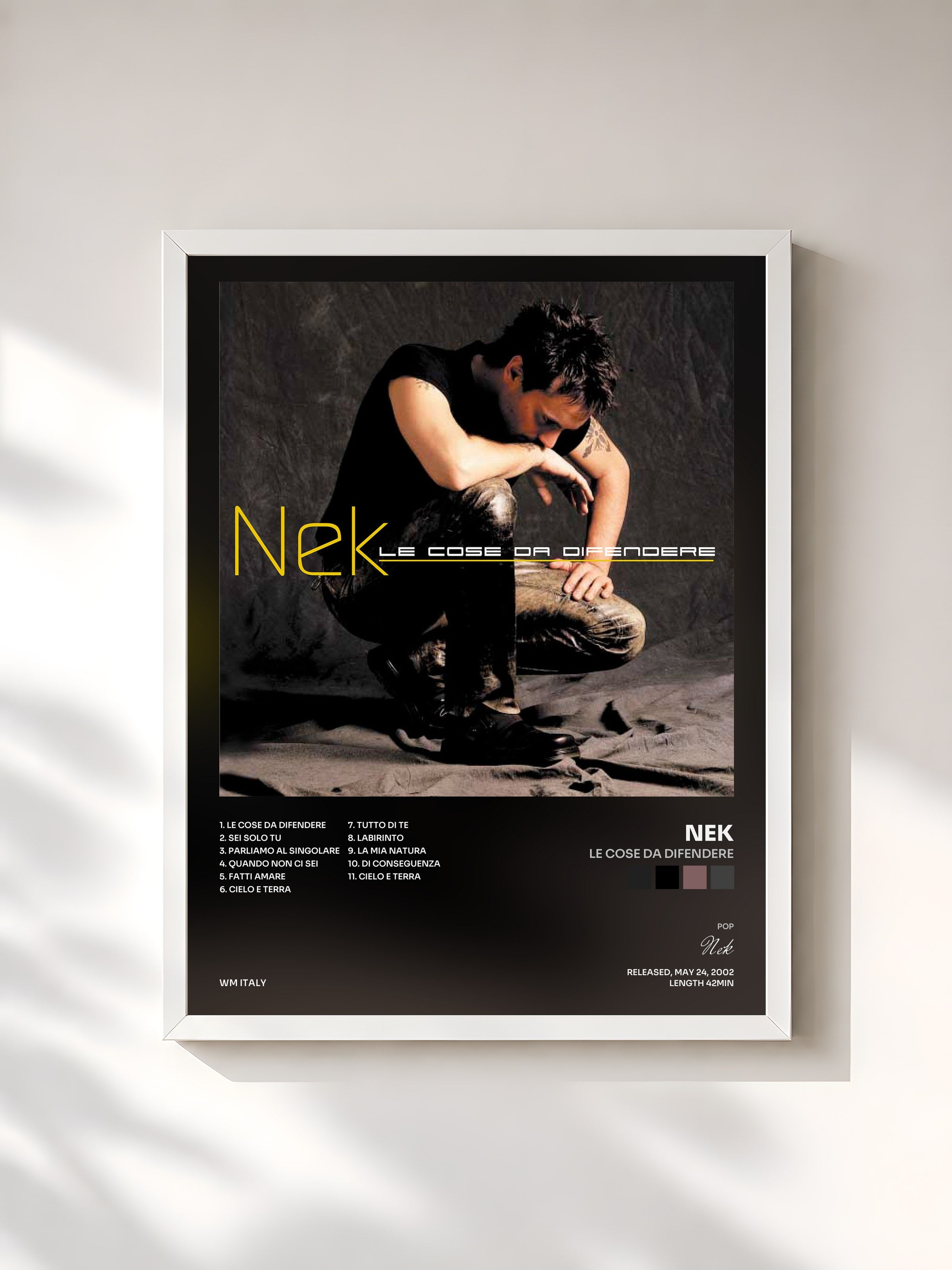 #blanc Tableau de l'album Le cose da difendere de Nek, cadre blanc, imprimé et encadré en France