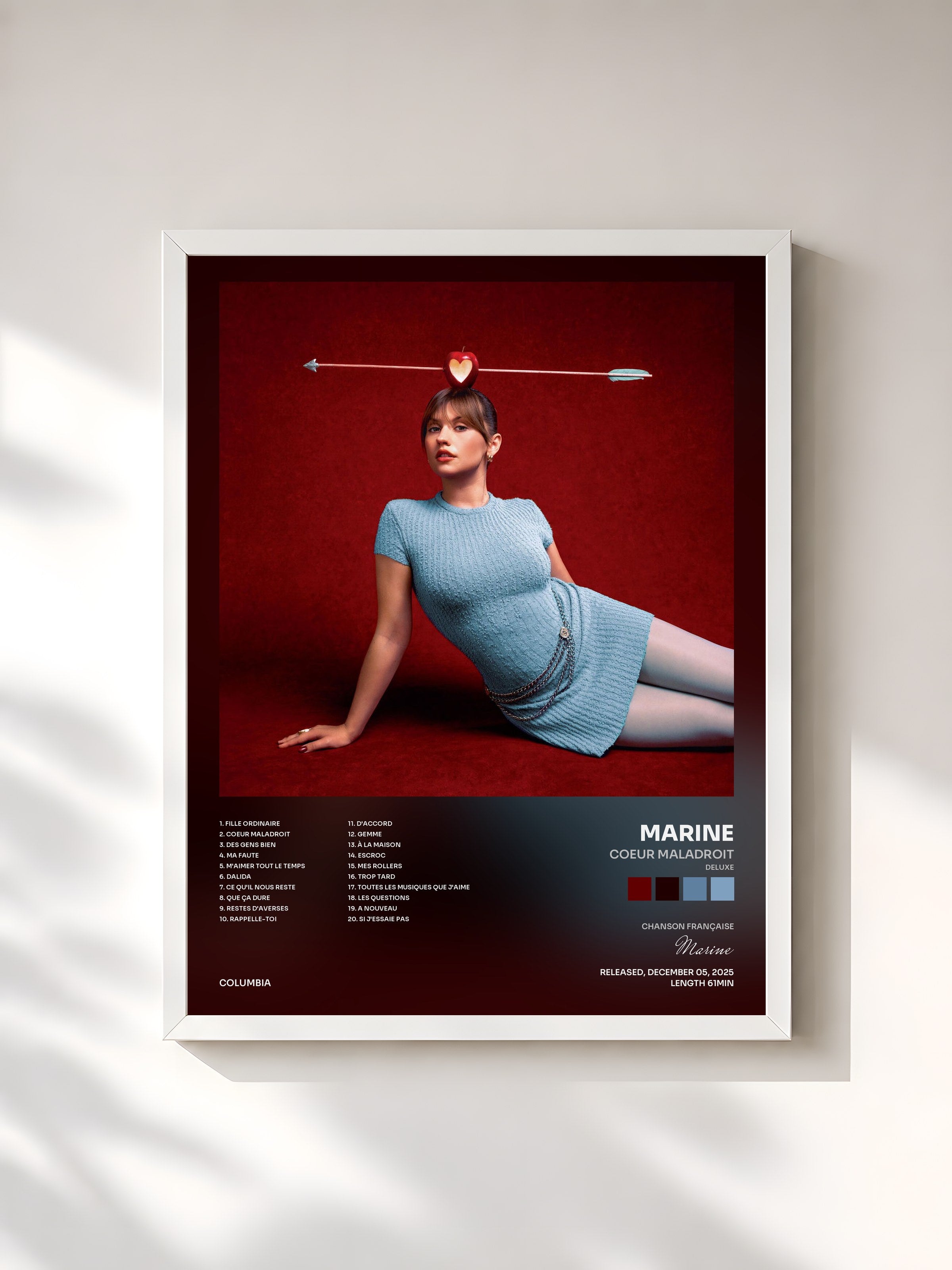 #blanc Tableau de l'album Coeur maladroit (Deluxe) de Marine, cadre blanc, imprimé et encadré en France