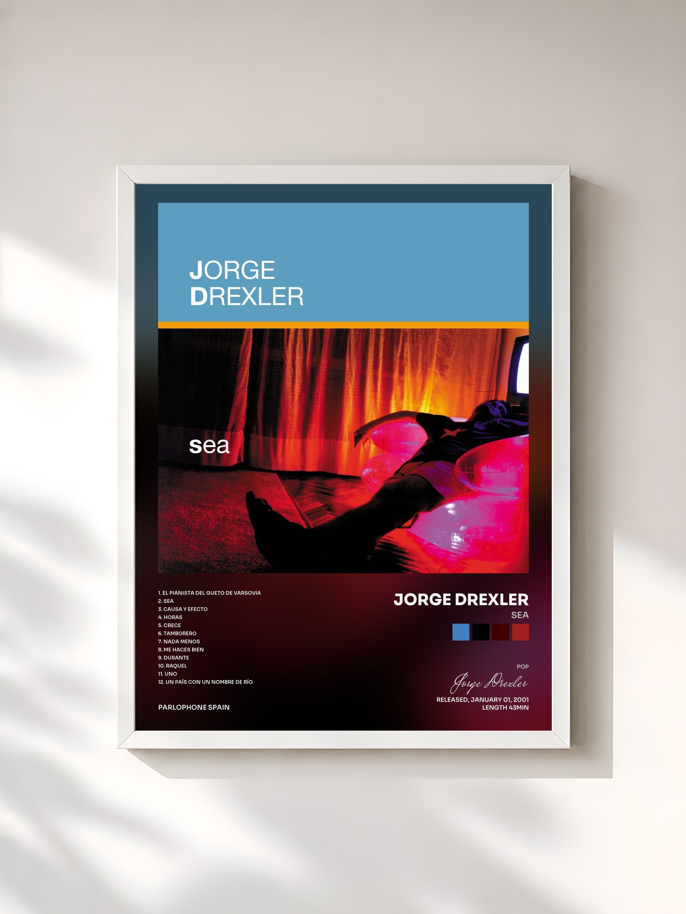 #blanc Tableau de l'album Sea de Jorge Drexler, cadre blanc, imprimé et encadré en France