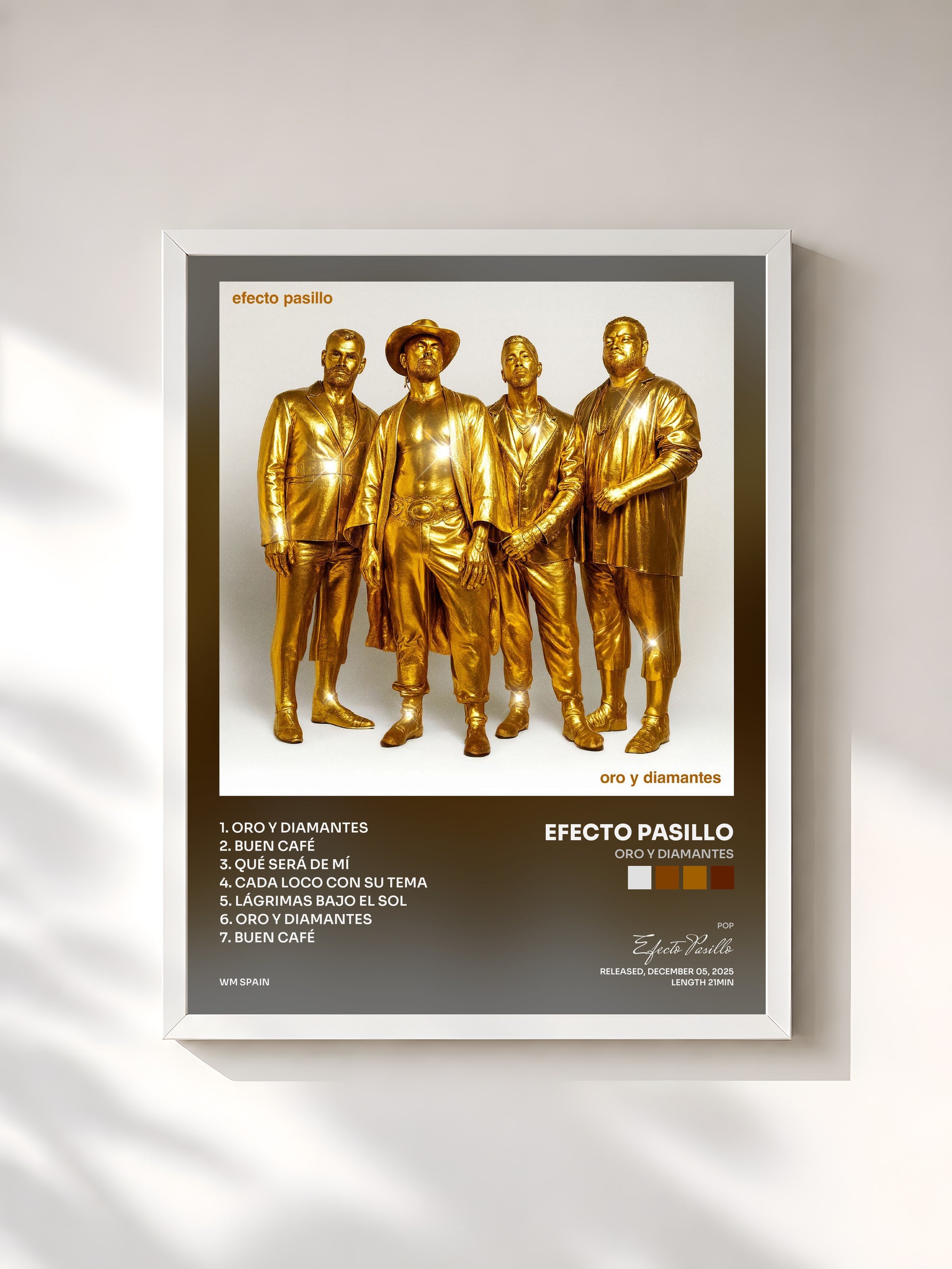 #blanc Tableau de l'album Oro y Diamantes de Efecto Pasillo, cadre blanc, imprimé et encadré en France