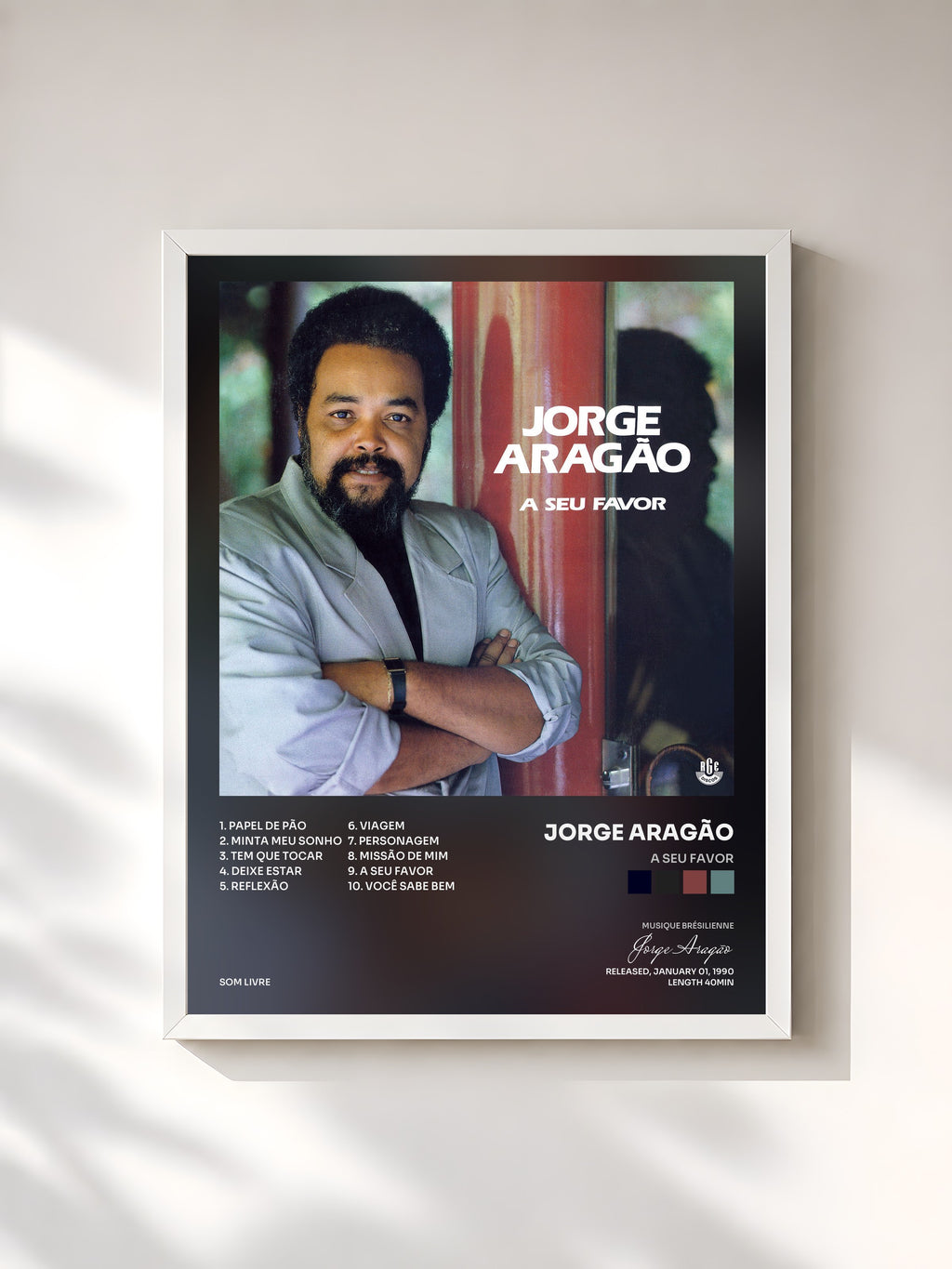 #blanc Tableau de l'album A Seu Favor de Jorge Aragão, cadre blanc, imprimé et encadré en France