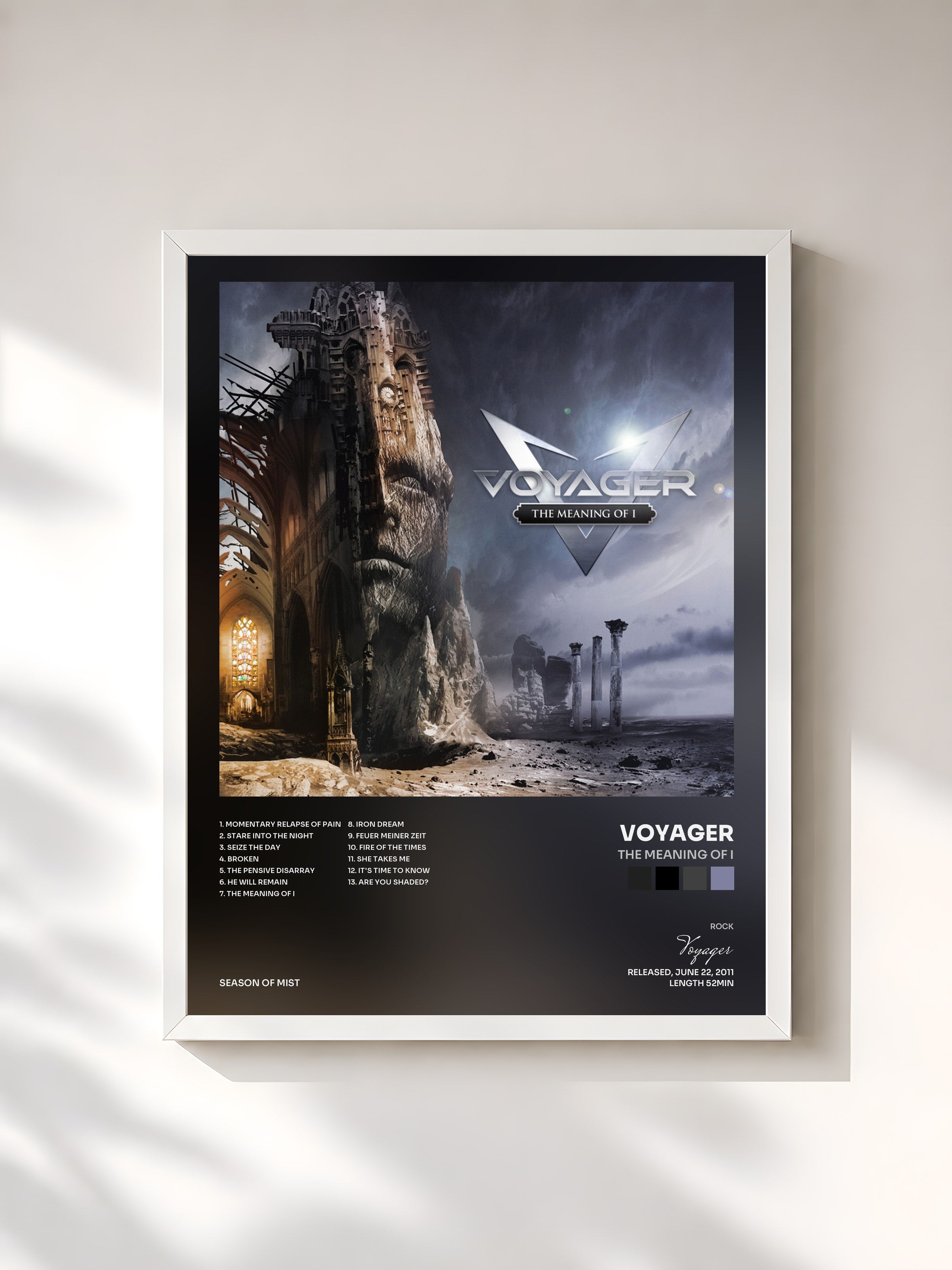 #blanc Tableau de l'album The Meaning of I de Voyager, cadre blanc, imprimé et encadré en France