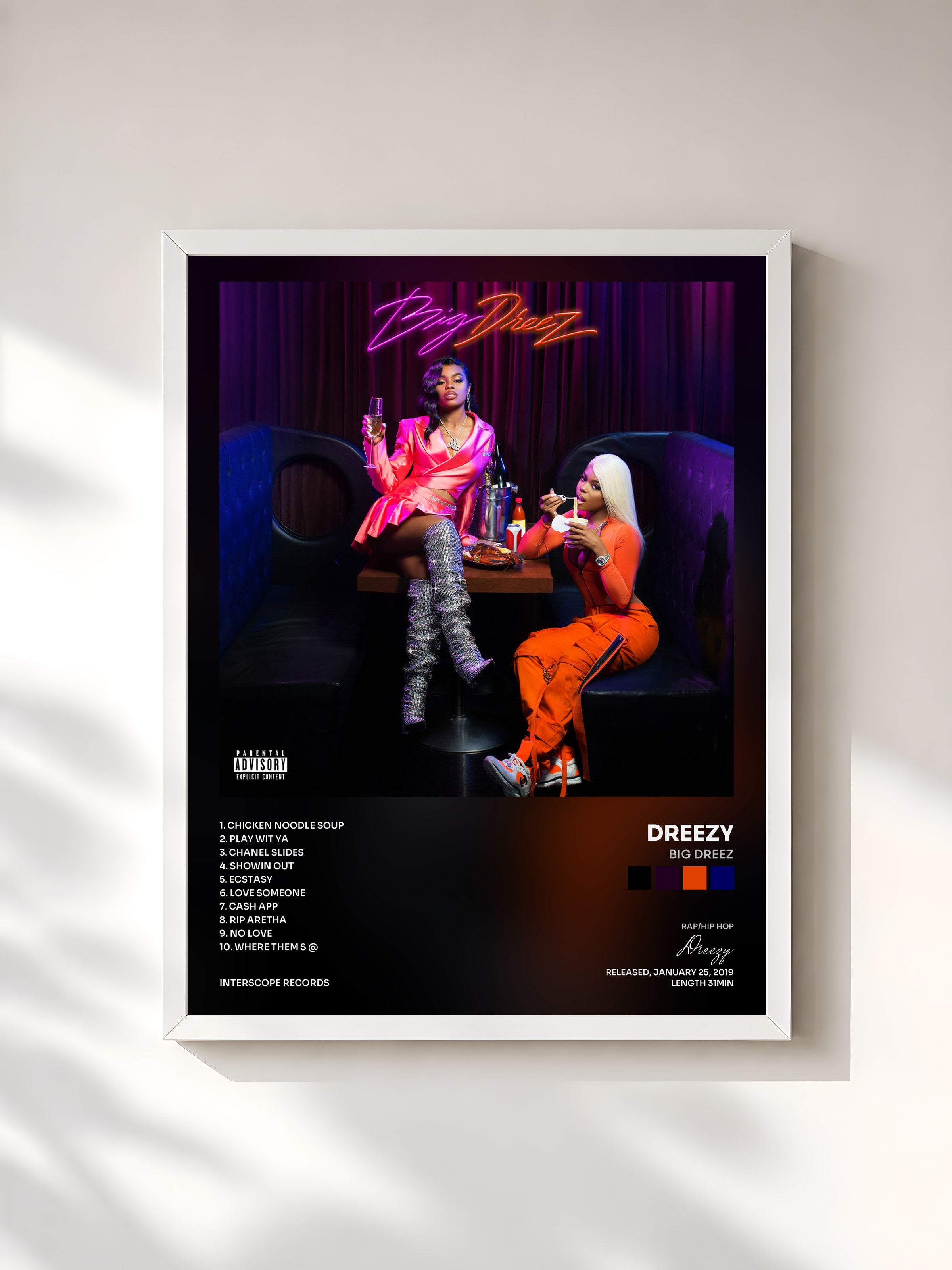 #blanc Tableau de l'album Big Dreez de Dreezy, cadre blanc, imprimé et encadré en France