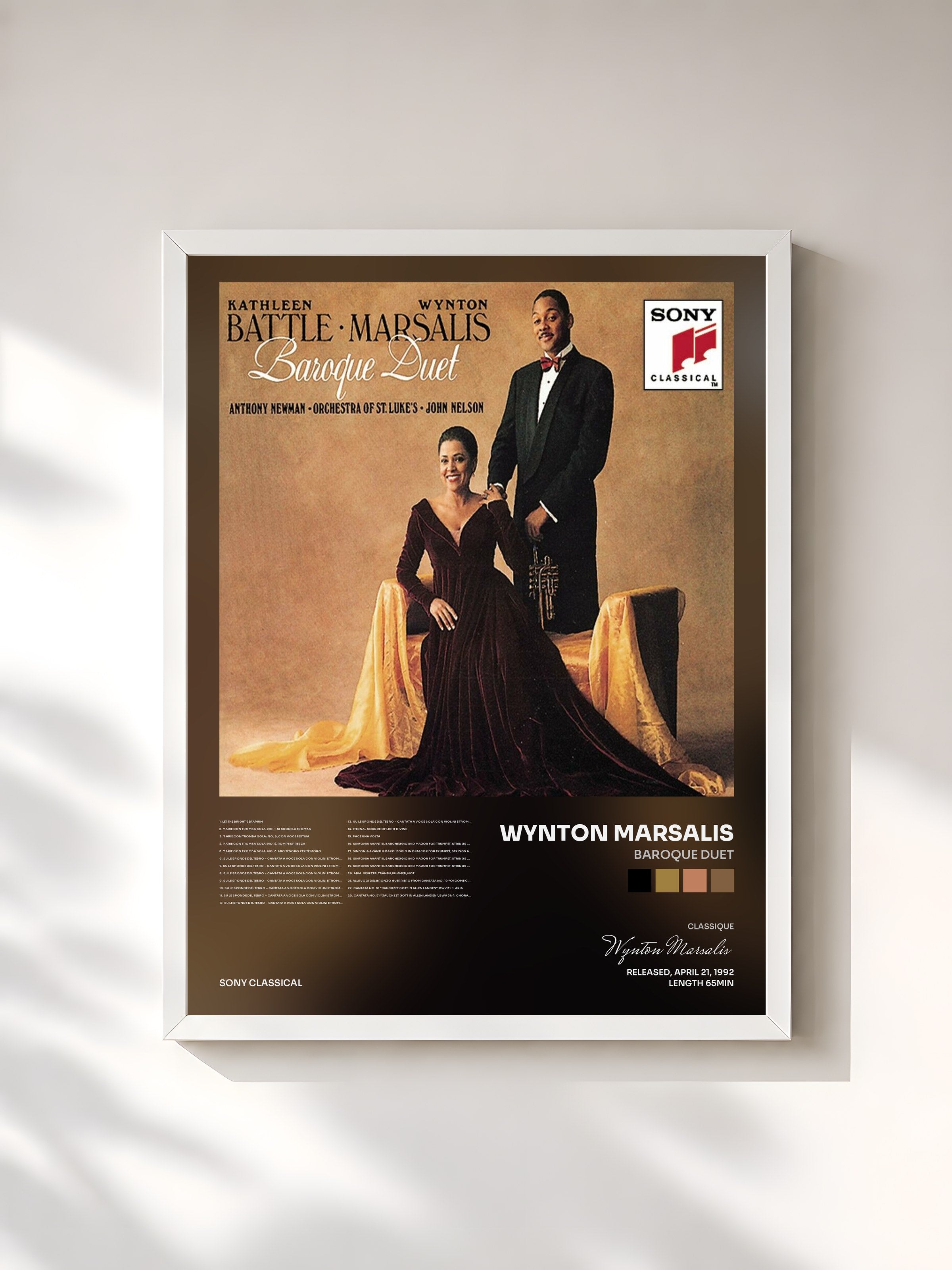 #blanc Tableau de l'album Baroque Duet de Wynton Marsalis, cadre blanc, imprimé et encadré en France