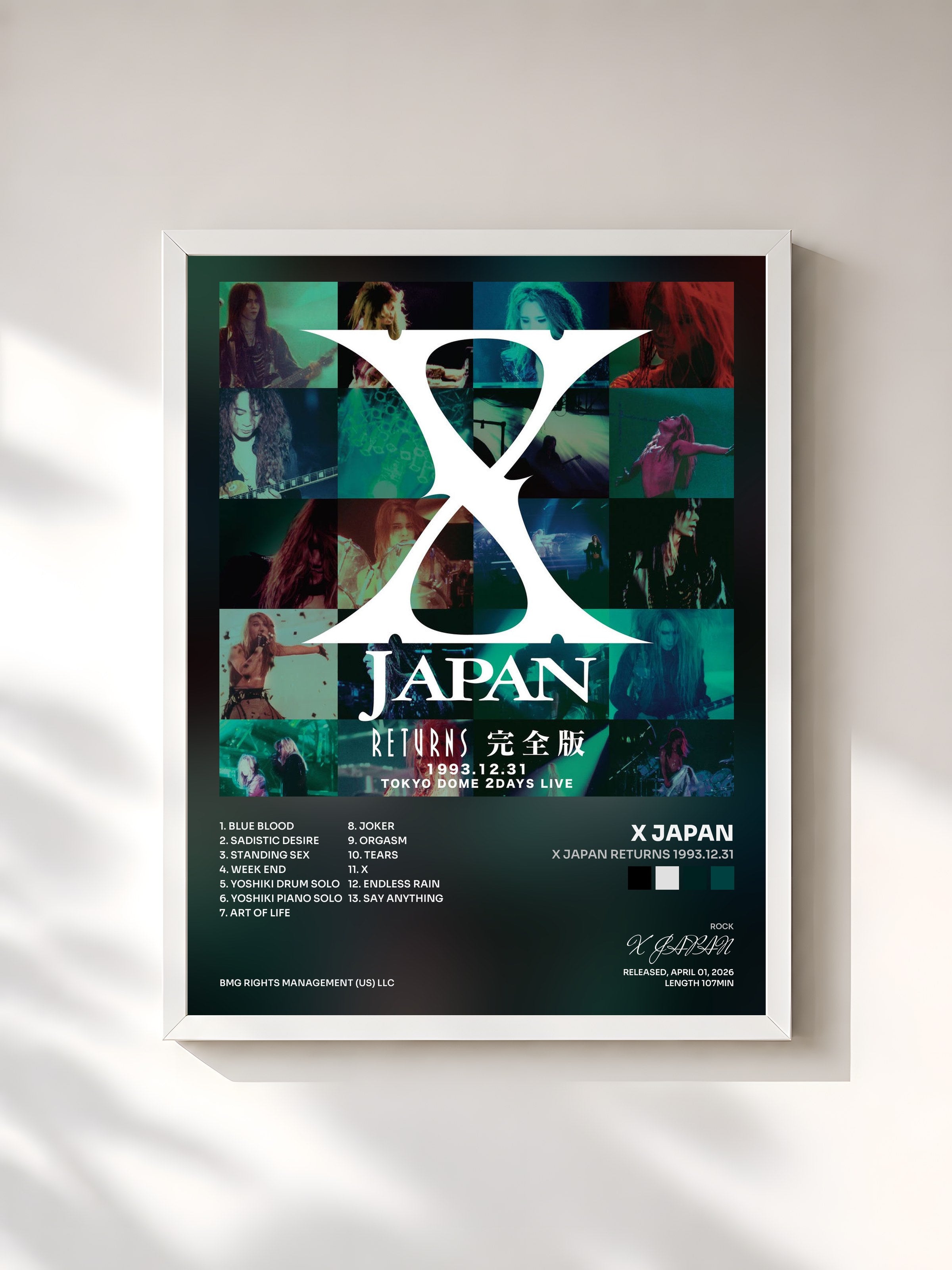 #blanc Tableau de l'album X JAPAN RETURNS 1993.12.31 de X JAPAN, cadre blanc, imprimé et encadré en France