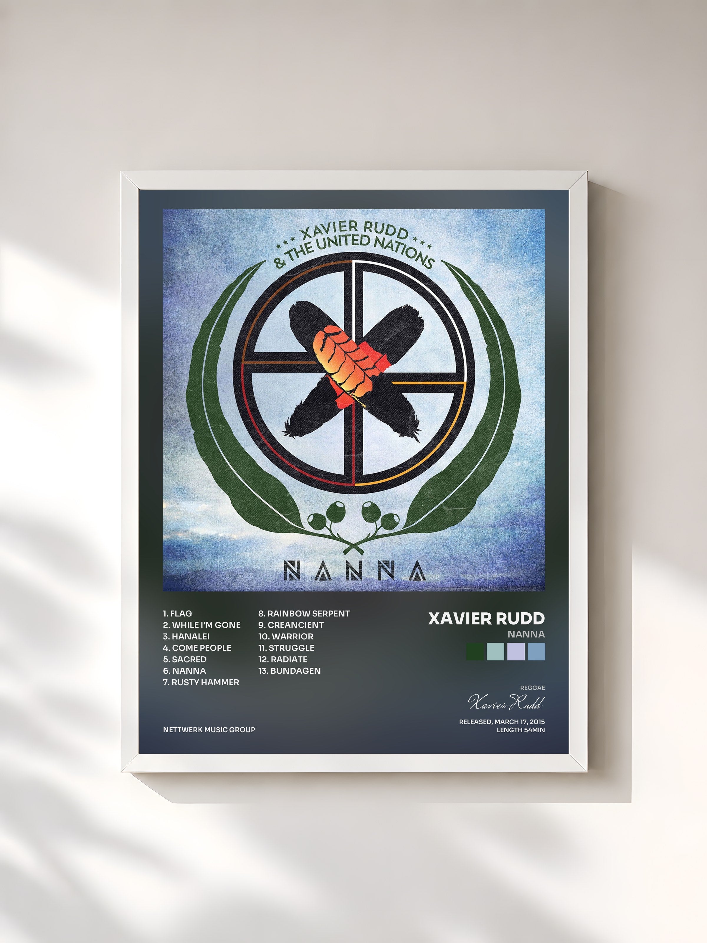 #blanc Tableau de l'album Nanna de Xavier Rudd, cadre blanc, imprimé et encadré en France