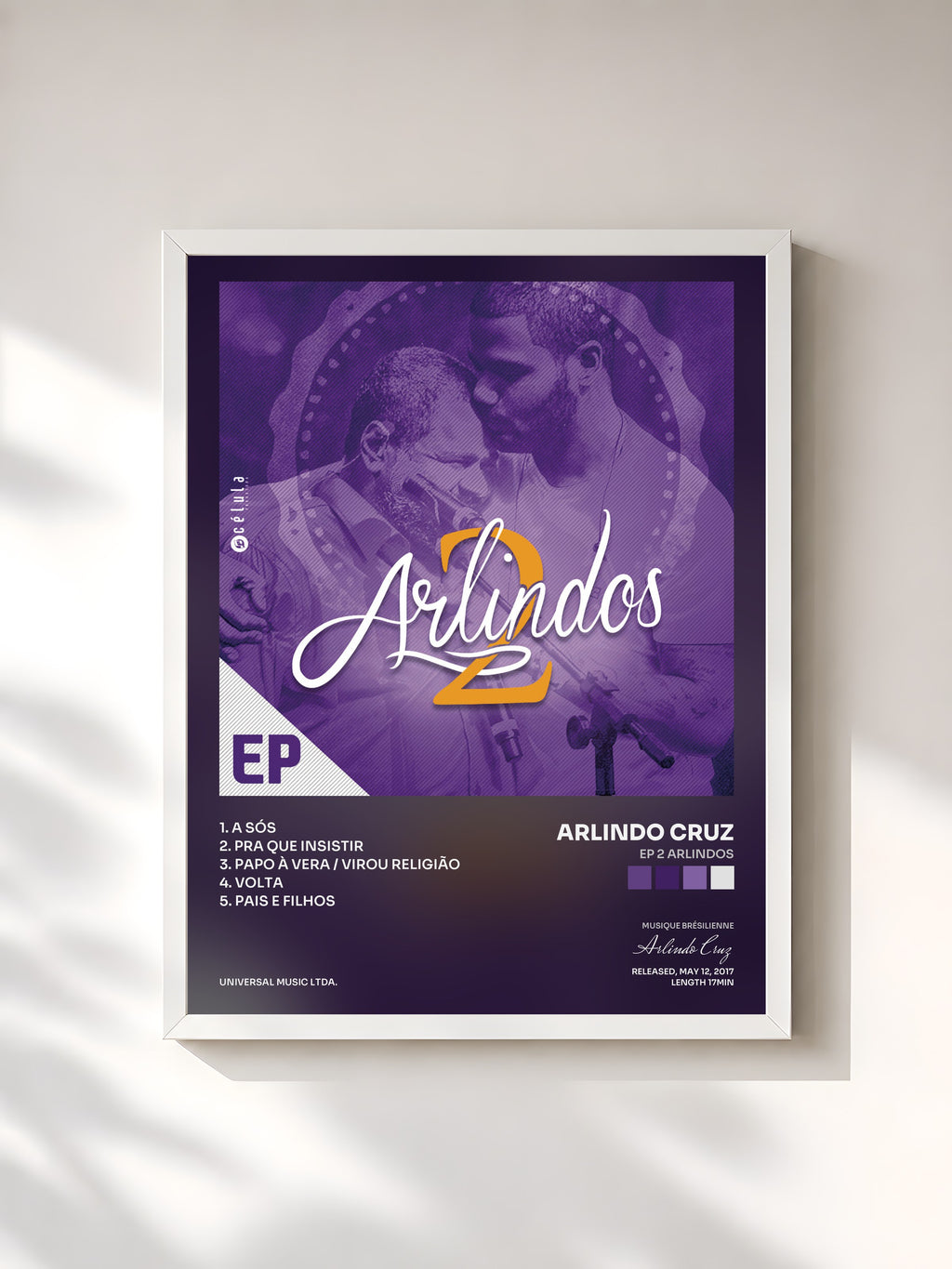 #blanc Tableau de l'album EP 2 Arlindos de Arlindo Cruz, cadre blanc, imprimé et encadré en France