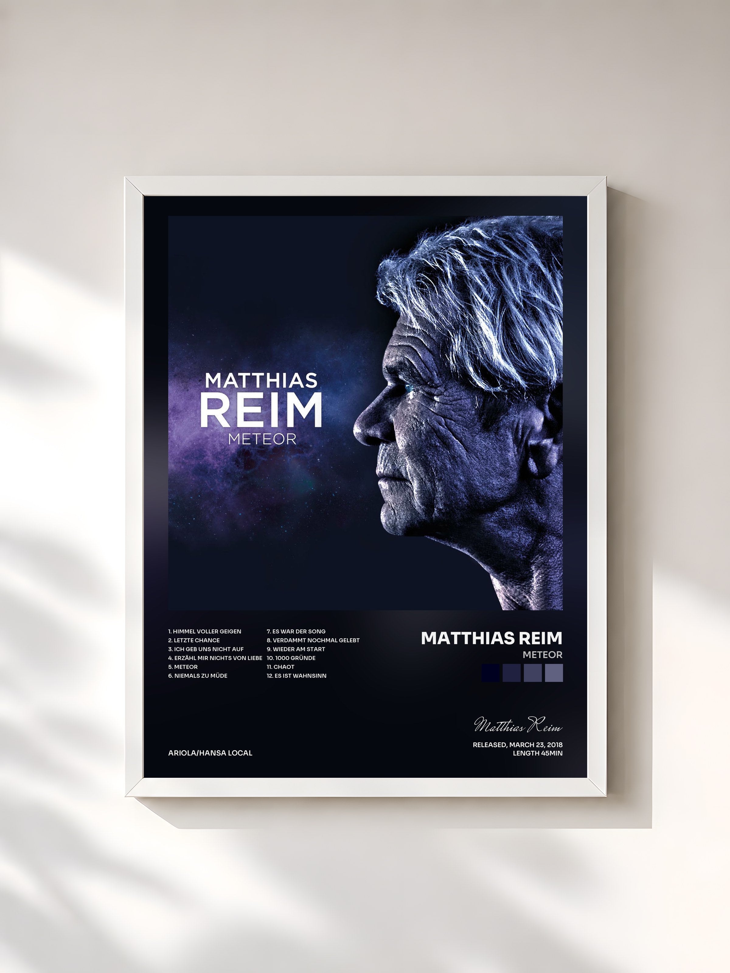 #blanc Tableau de l'album Meteor de Matthias Reim, cadre blanc, imprimé et encadré en France
