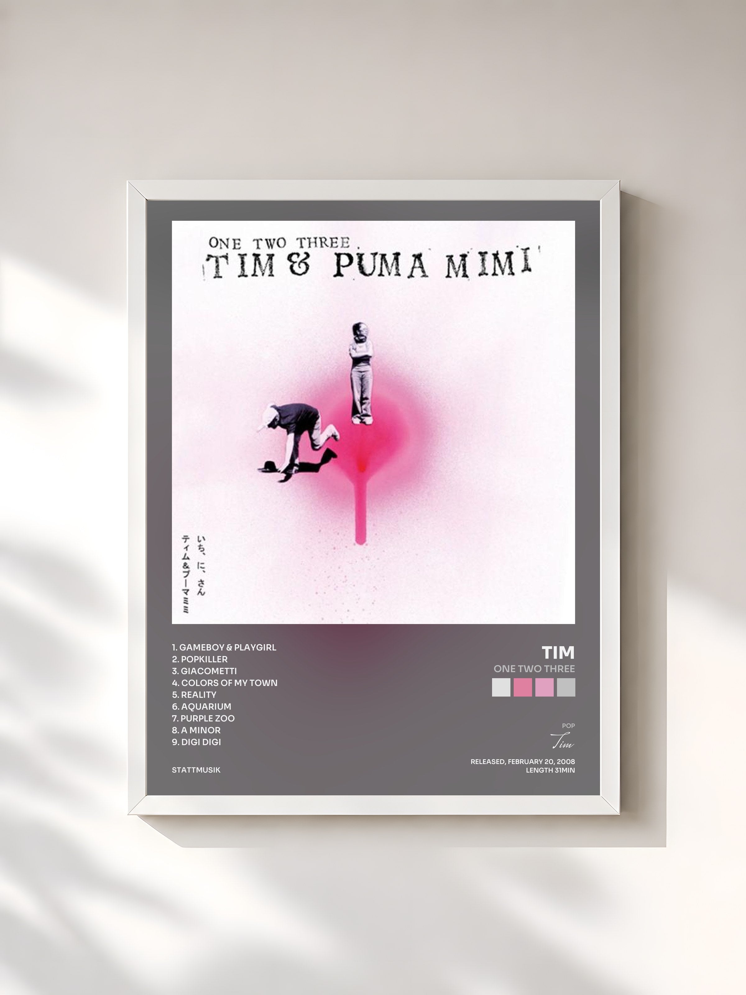 #blanc Tableau de l'album One Two Three de Tim, cadre blanc, imprimé et encadré en France