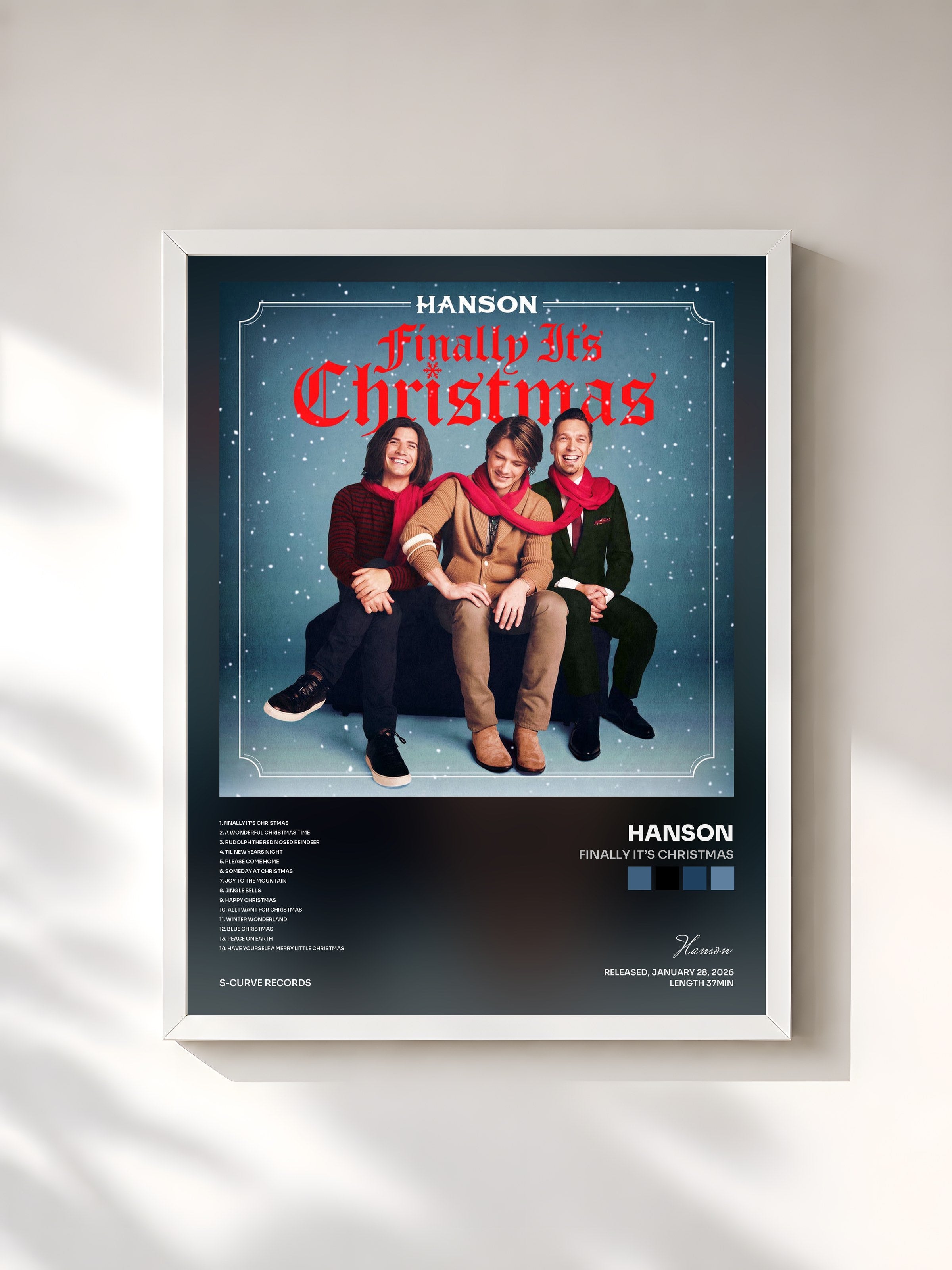 #blanc Tableau de l'album Finally It’s Christmas de Hanson, cadre blanc, imprimé et encadré en France