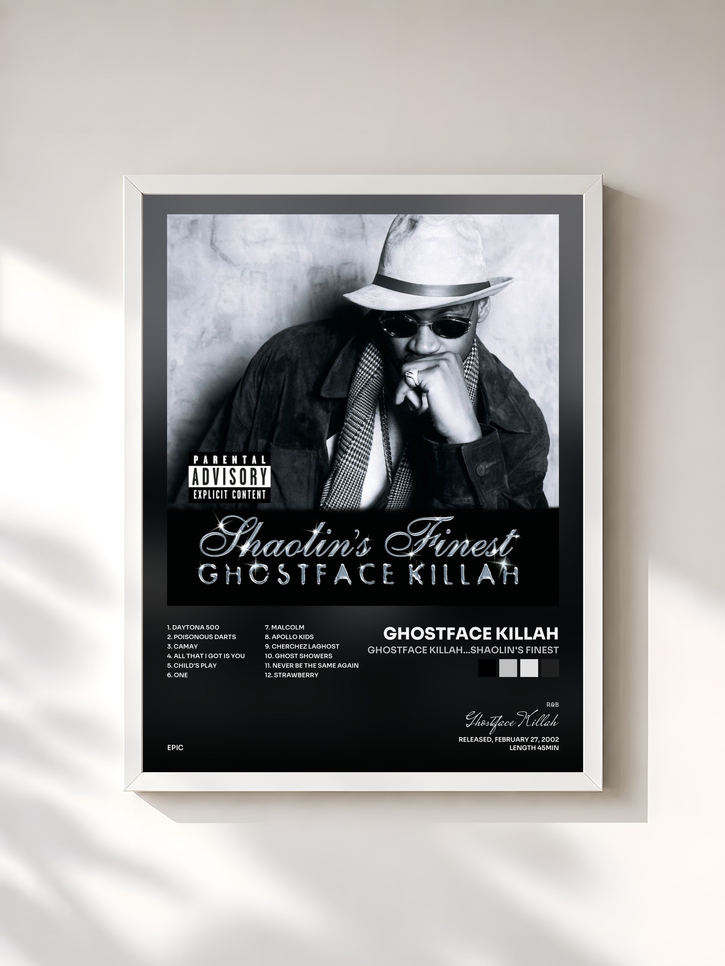 #blanc Tableau de l'album Ghostface Killah...Shaolin's Finest de Ghostface Killah, cadre blanc, imprimé et encadré en France